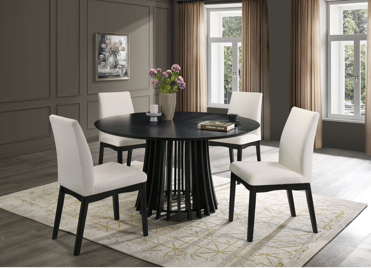 5 Piece Round Pedestal Slat Dining Set