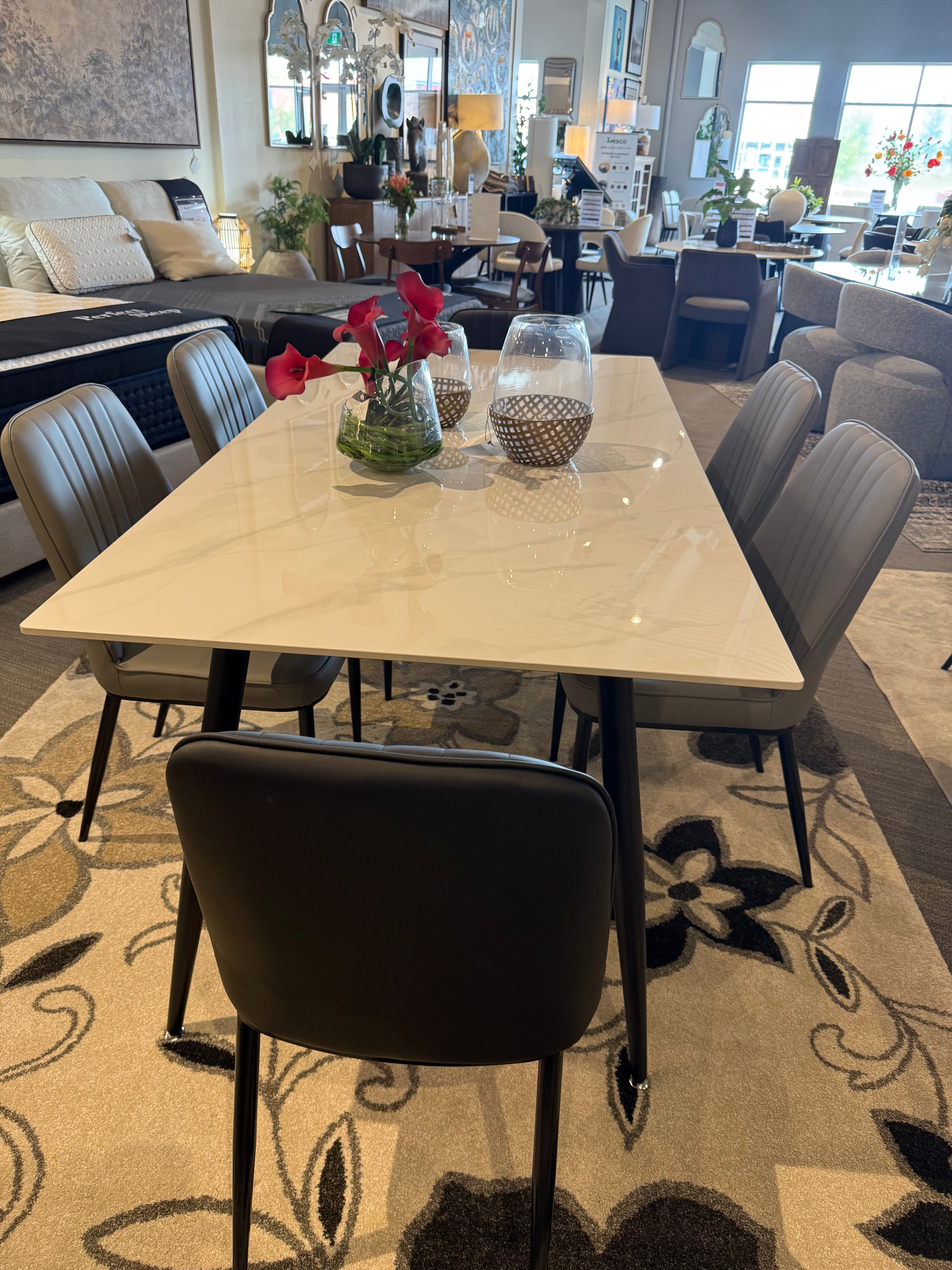 Marble Top Rectangular 7 Piece Dining Set