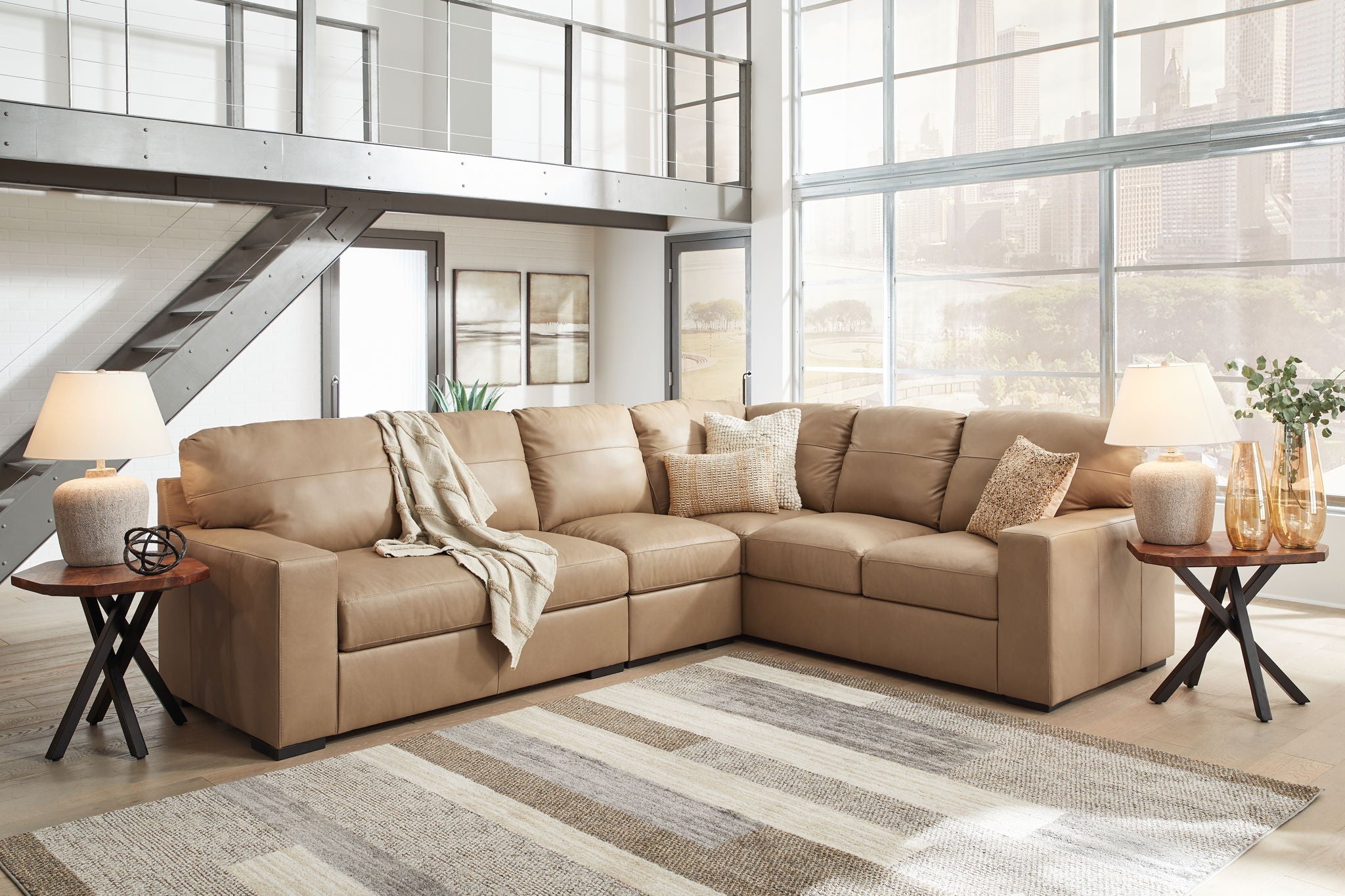 Bandon - Toffee - 3-Piece Sectional With Laf Loveseat - Leather Match