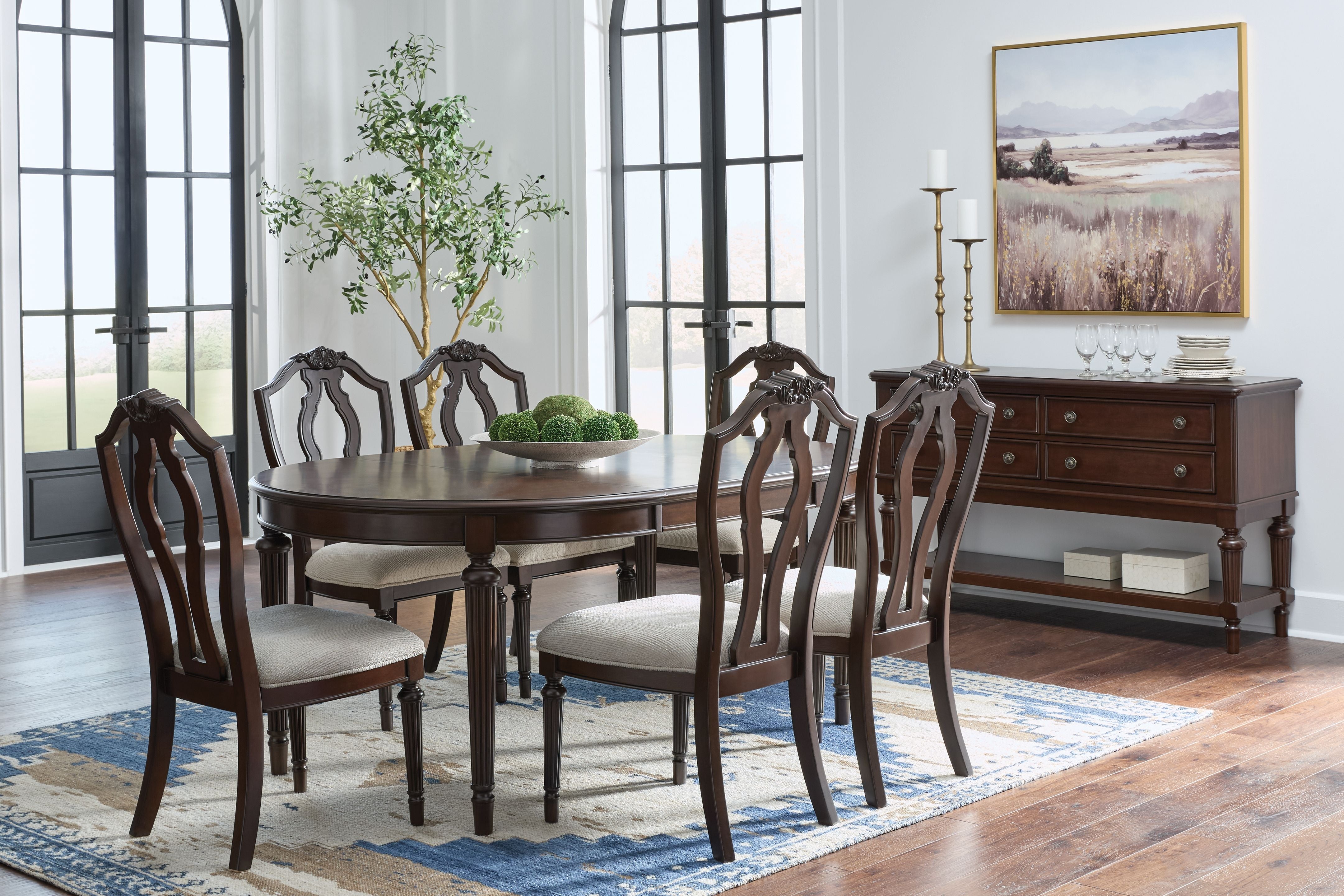 Lavinton - Brown - 8 Pc. - Dining Room Extension Table, 6 Side Chairs, Server