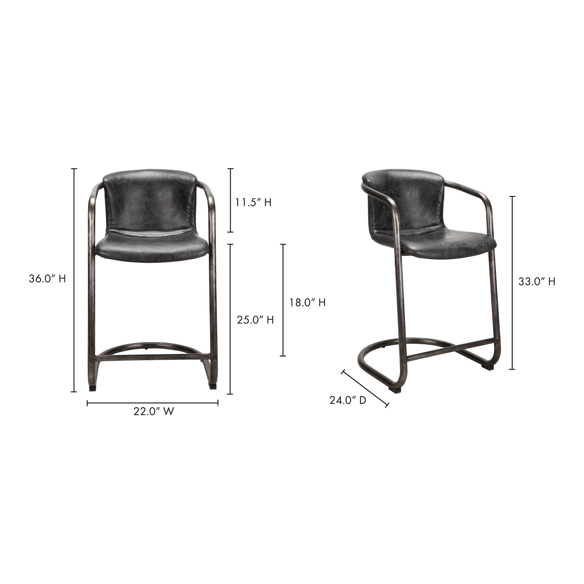 Freeman - Counter Stool Leather (Set of 2) - Onyx Black