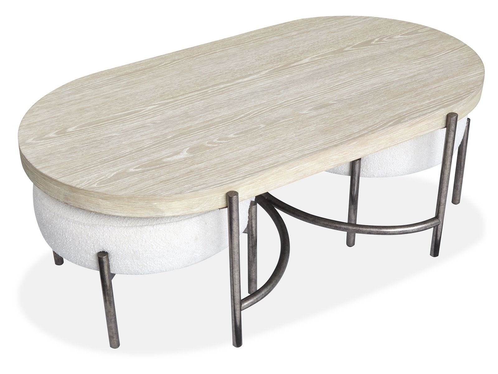 Jennings - Oval Cocktail Table With Two Ottomans - Edgecomb Grey And Weathered Antique Nickel
