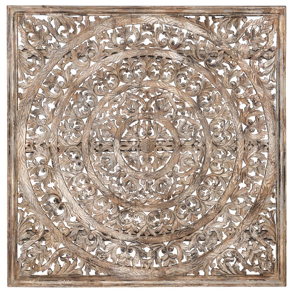 Square Wood Carved Panel - Light Brown