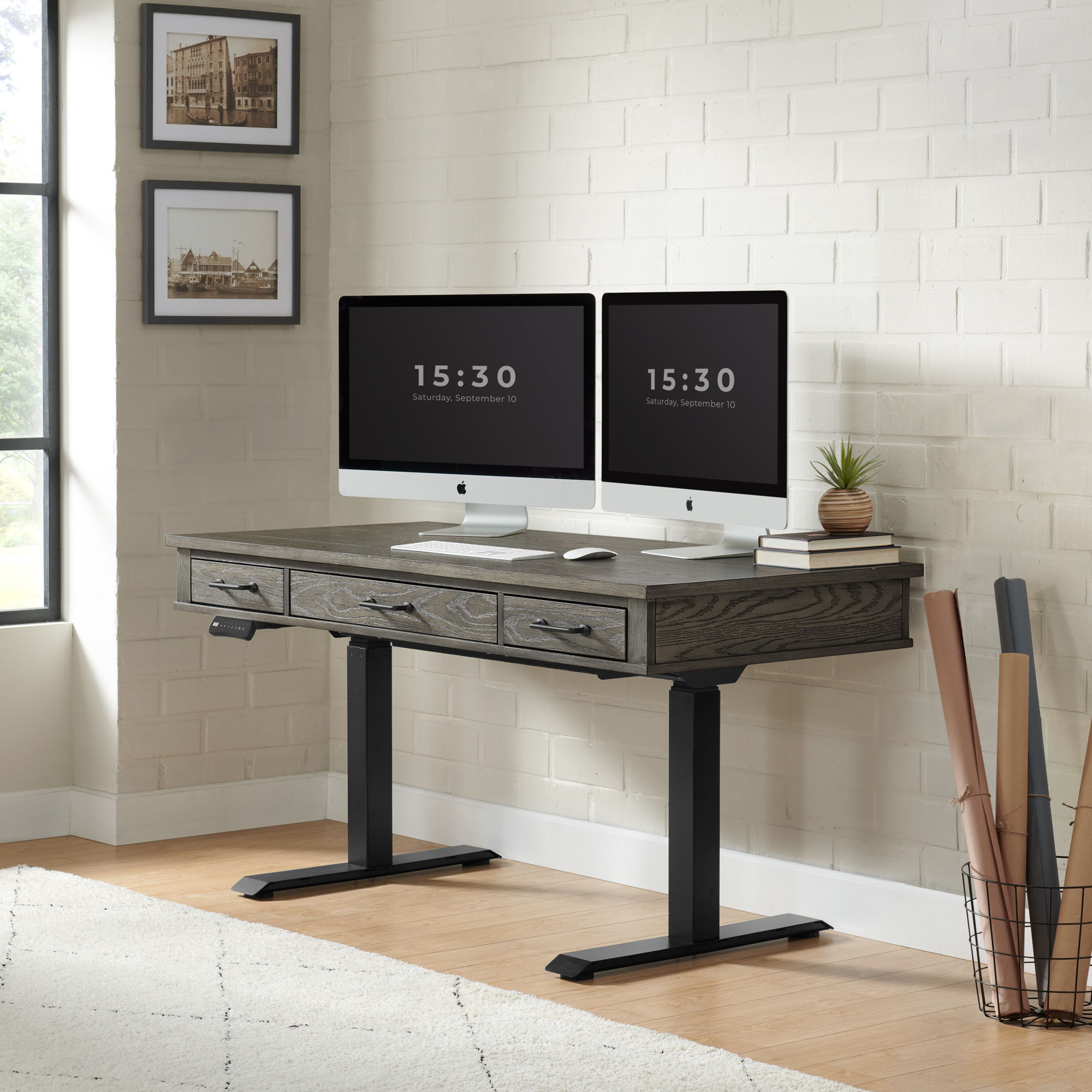 Foundry - Lift Desk - Brushed Pewter