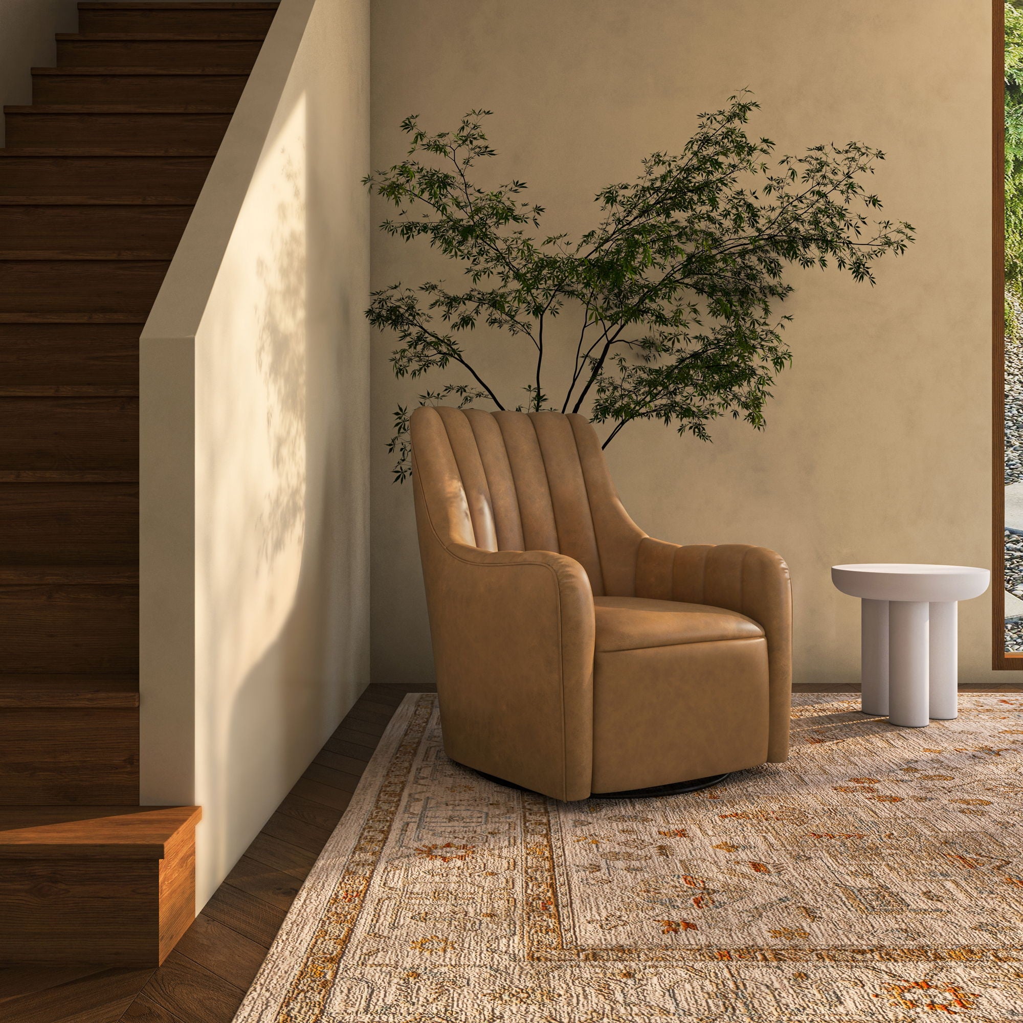 Bowie - Leather Swivel Chair - Tan