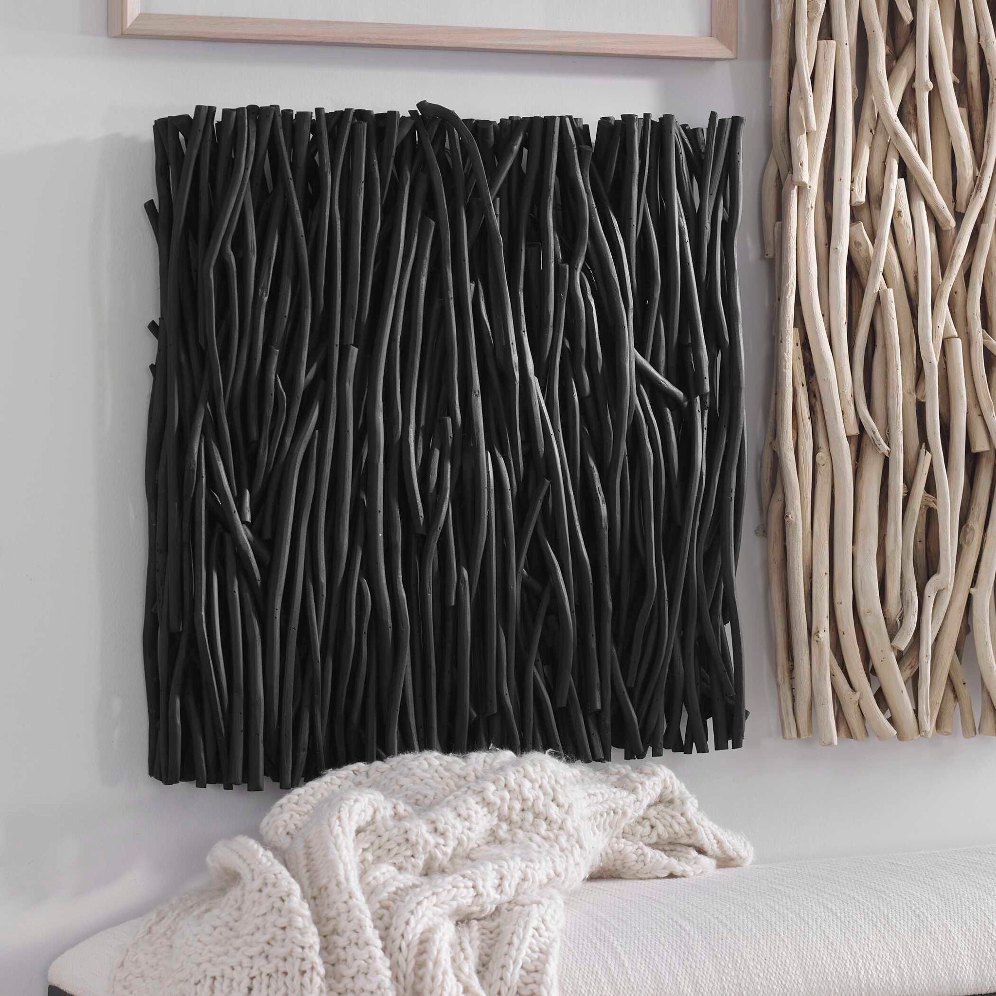 Gathered Teak - Square Wood Wall Decor - Black