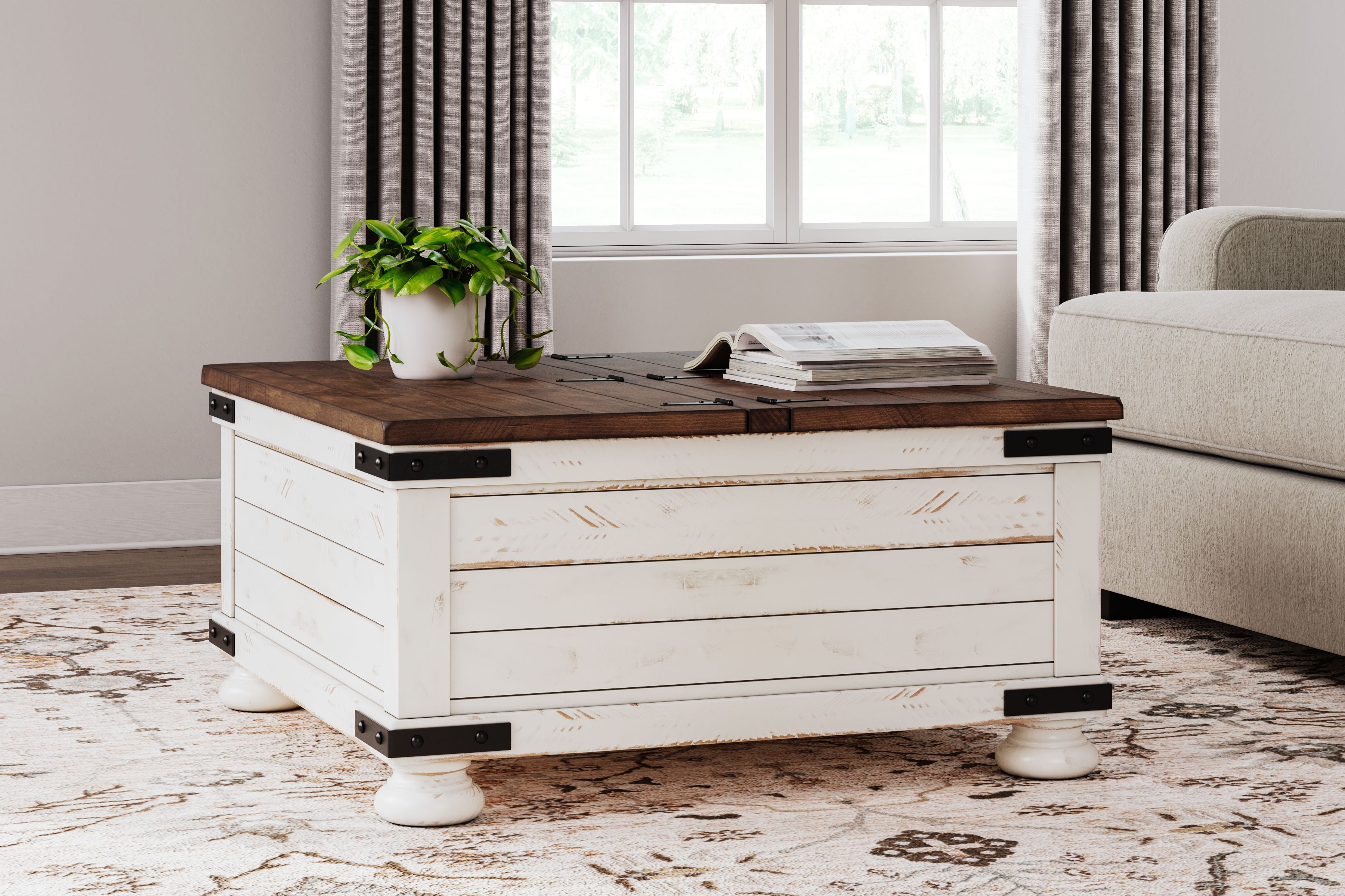 Ashley furniture wystfield white brown cocktail table with storage hotsell
