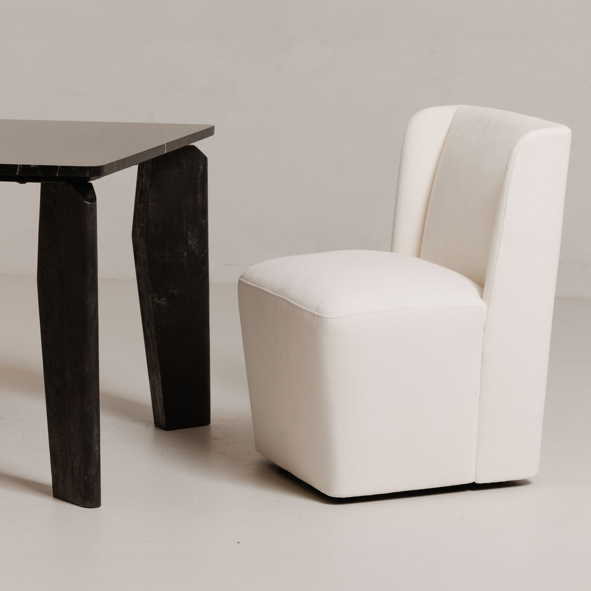 Cormac - Rolling Dining Chair - Cream / White