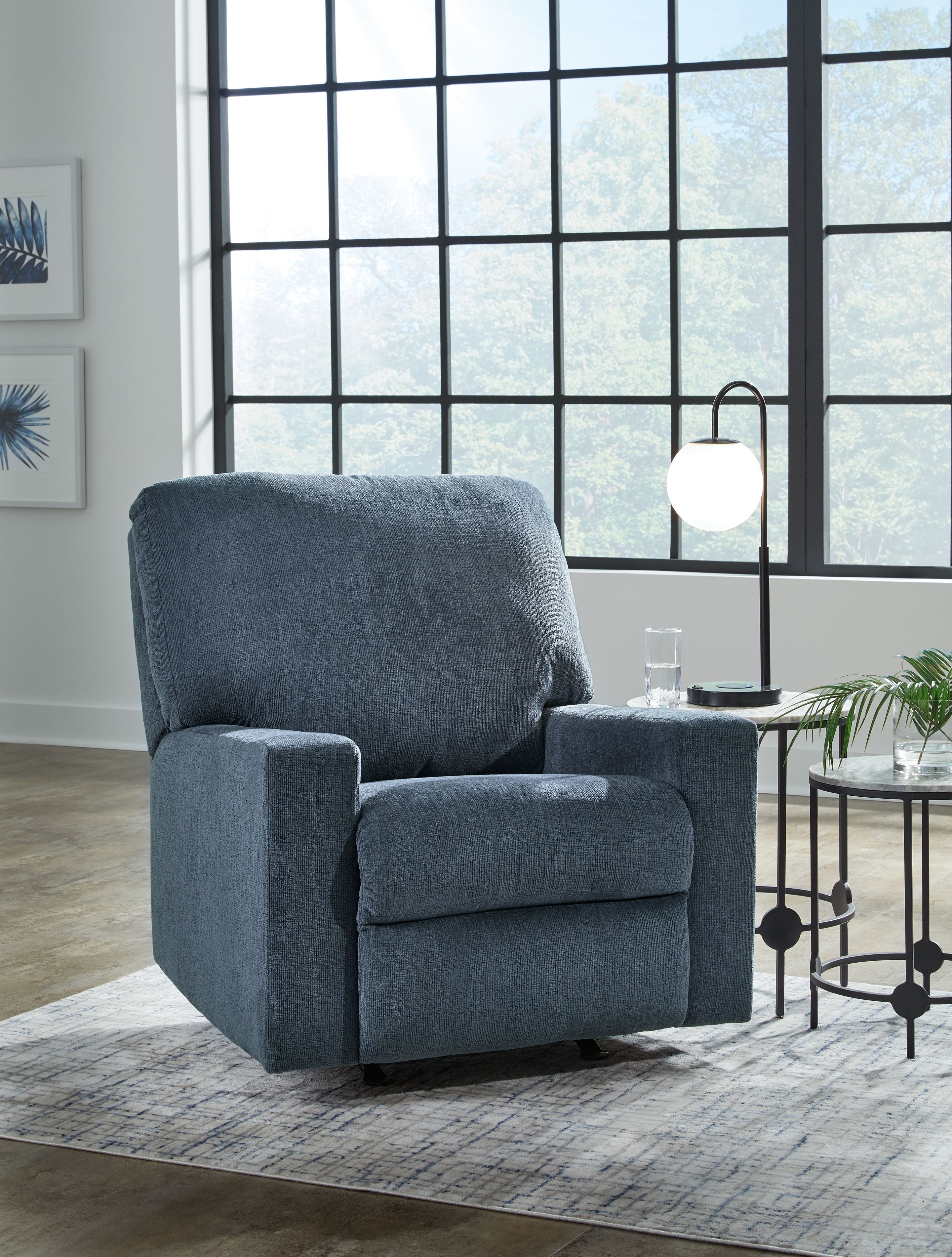 Rannis - Navy - Rocker Recliner - Fabric