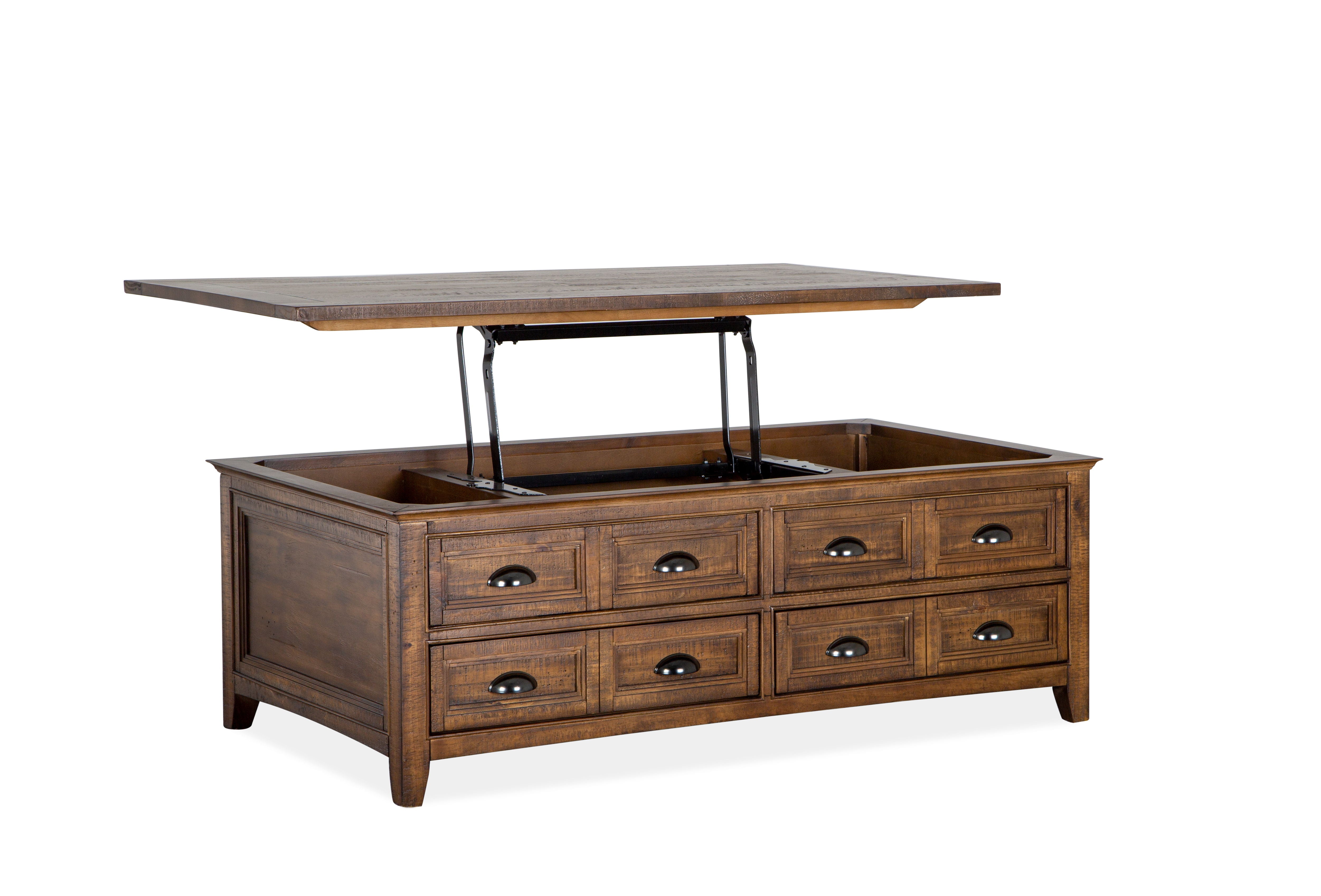 Bay Creek - Lift Top Storage Cocktail Table With Casters - Toasted Nutmeg