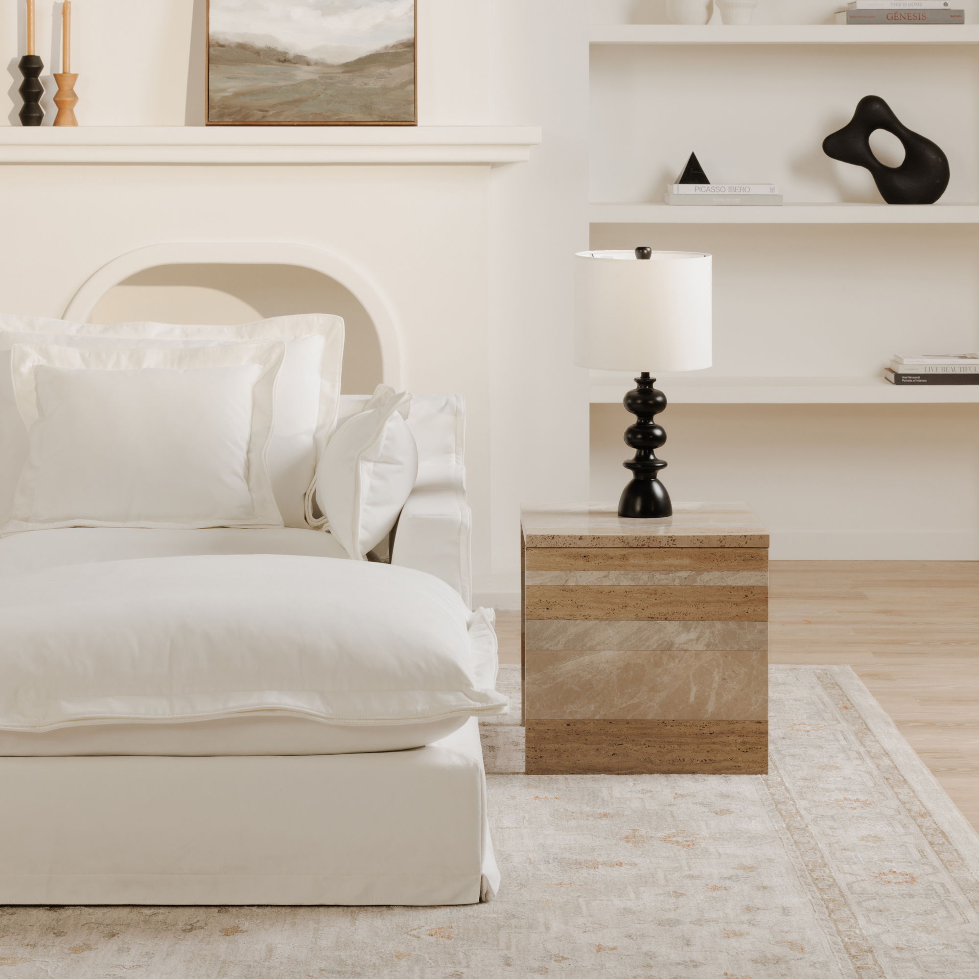 Olivia - Performance Fabric Ottoman - White