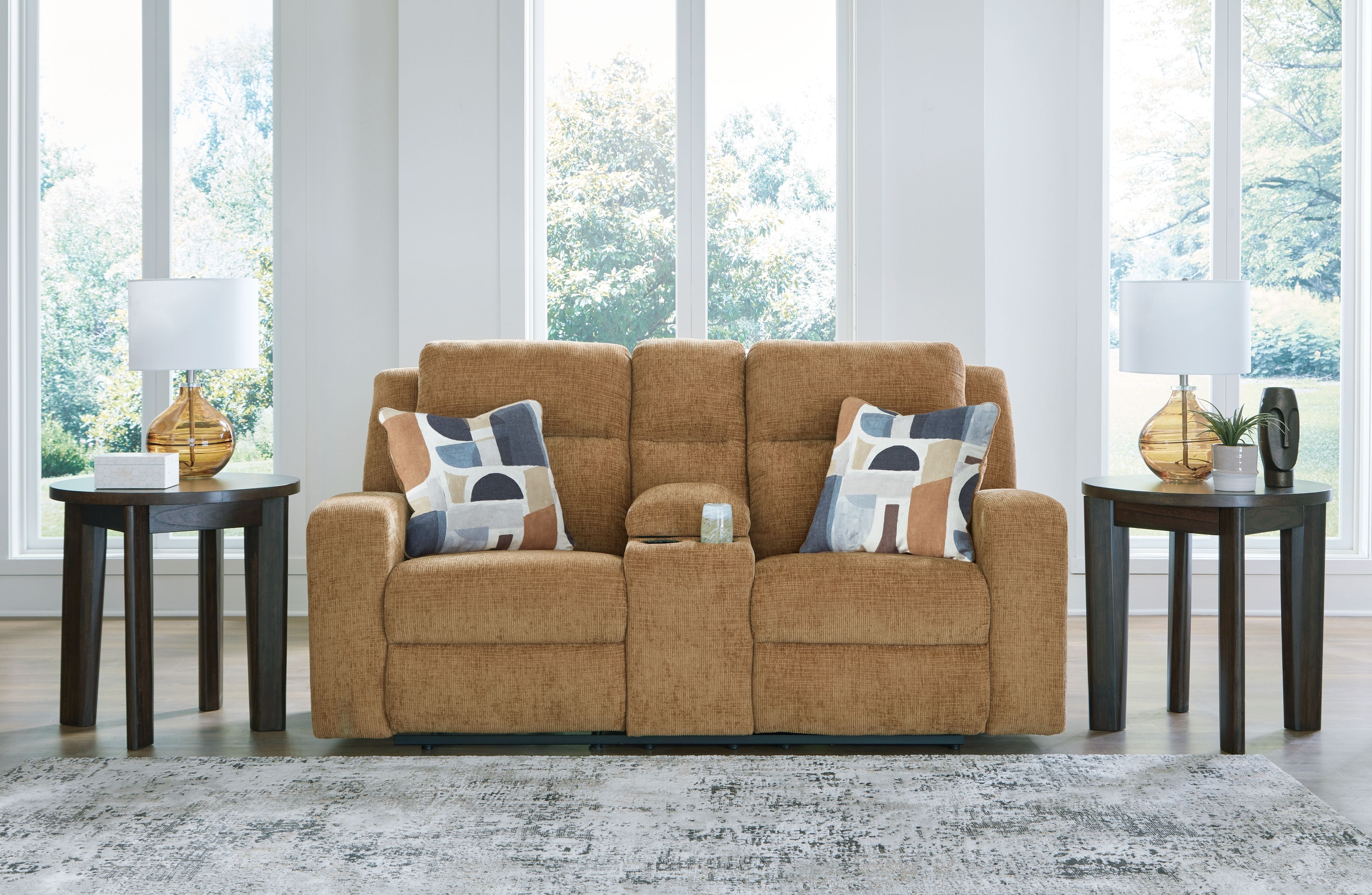 Kanlow - Honey - Dbl Reclining Loveseat With Console - Fabric