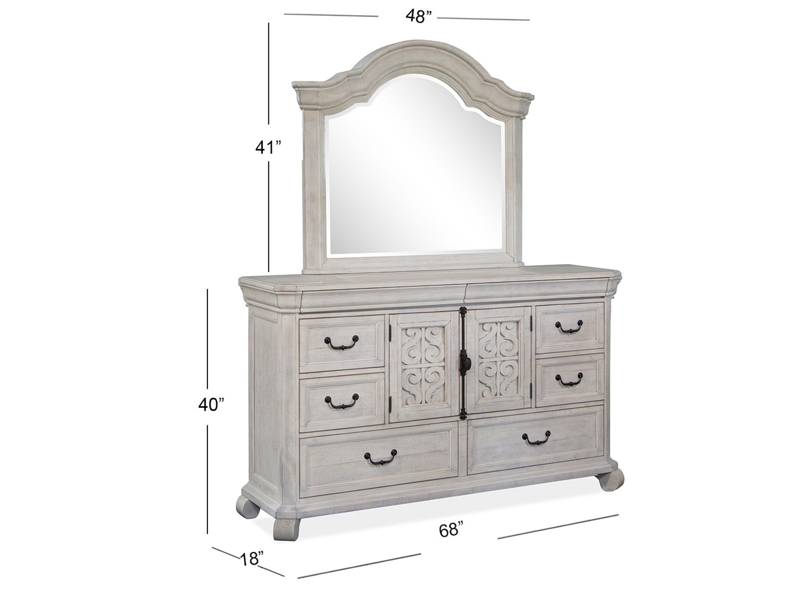 Bronwyn - Drawer Dresser With Shaped Mirror - Alabaster