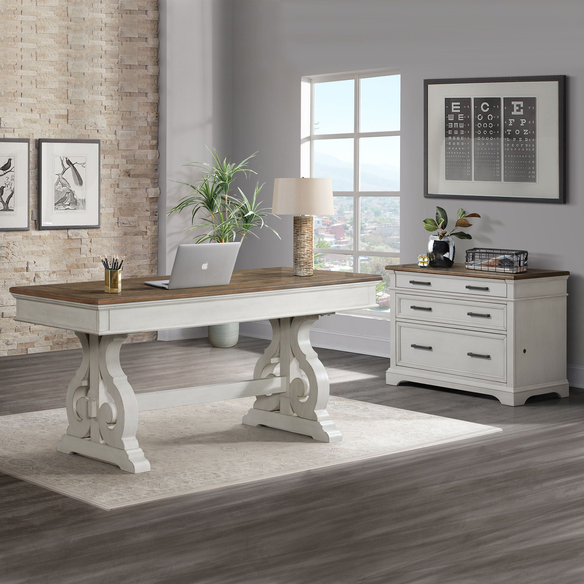 Drake - Lateral File Cabinet - Rustic White / French Oak