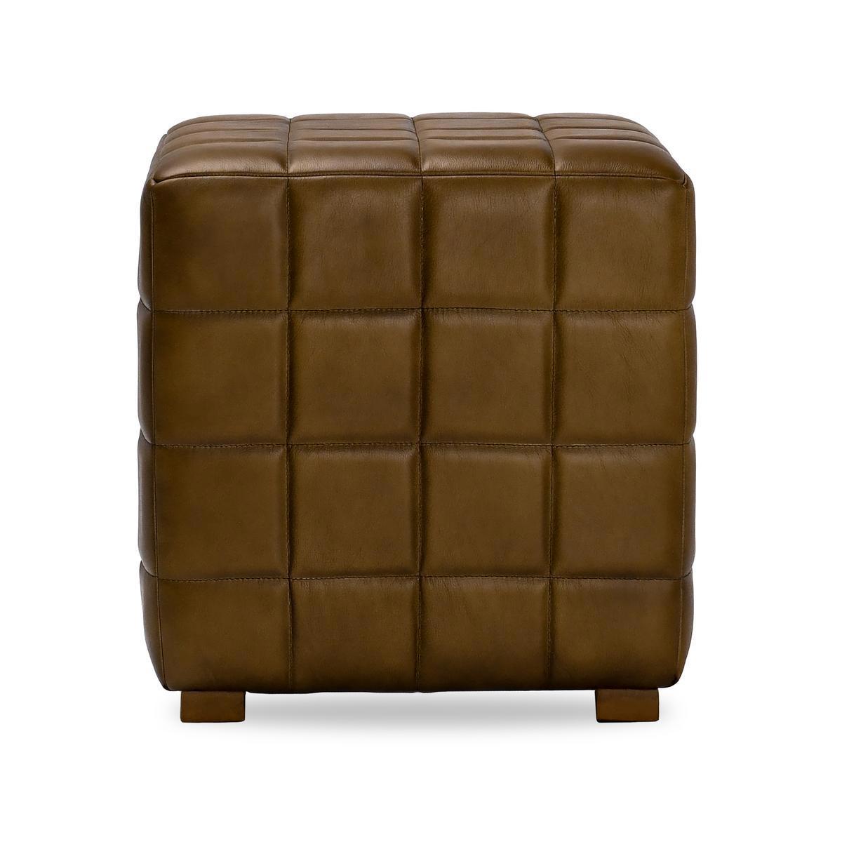 Carlo - Leather Square Ottoman - Jet Black