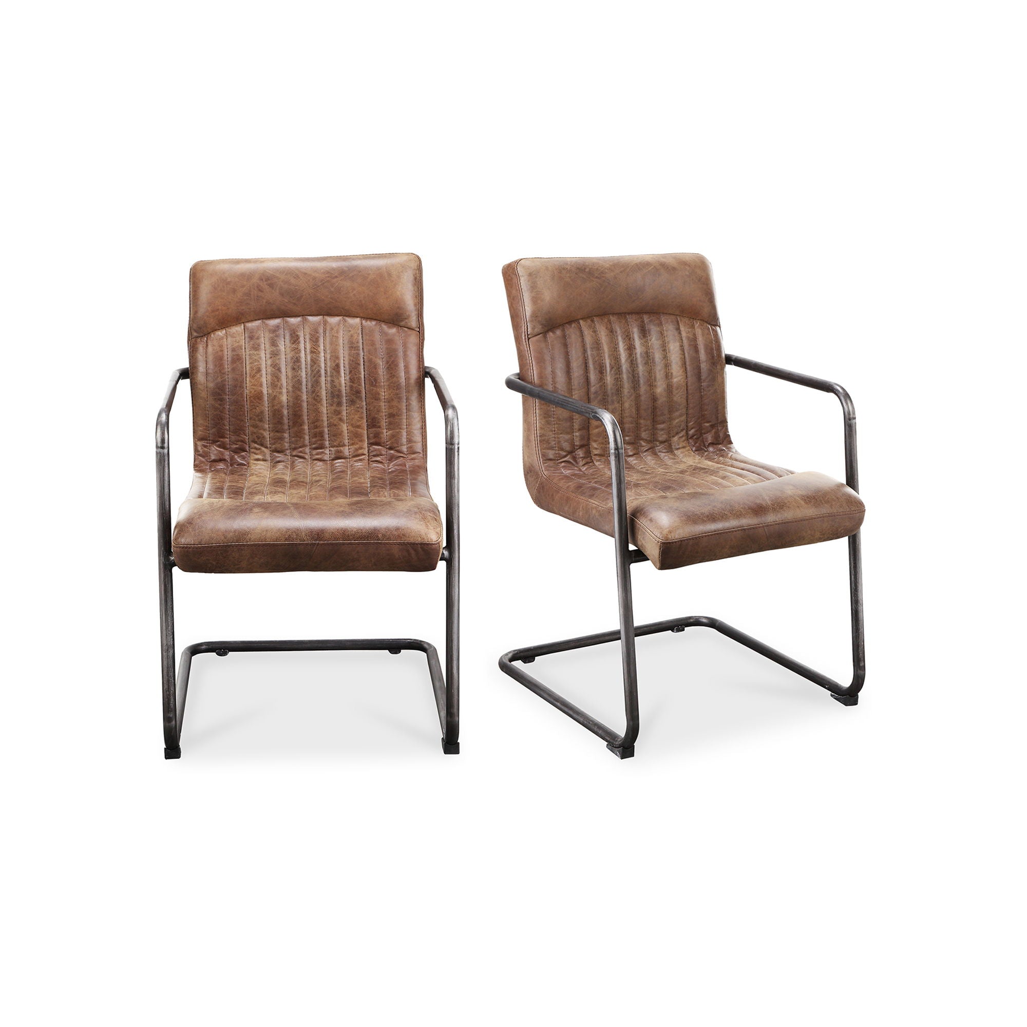 Ansel - Arm Chair Leather (Set of 2) - Grazed Brown