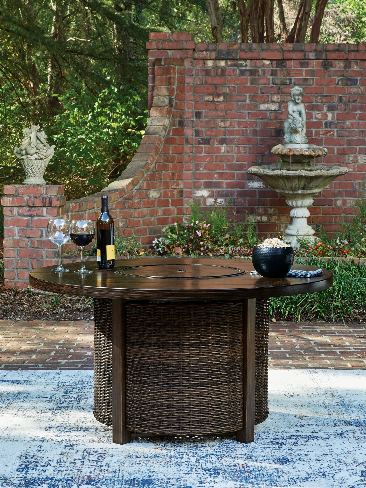Monterey Point - Round Fire Pit Table - Dark Brown
