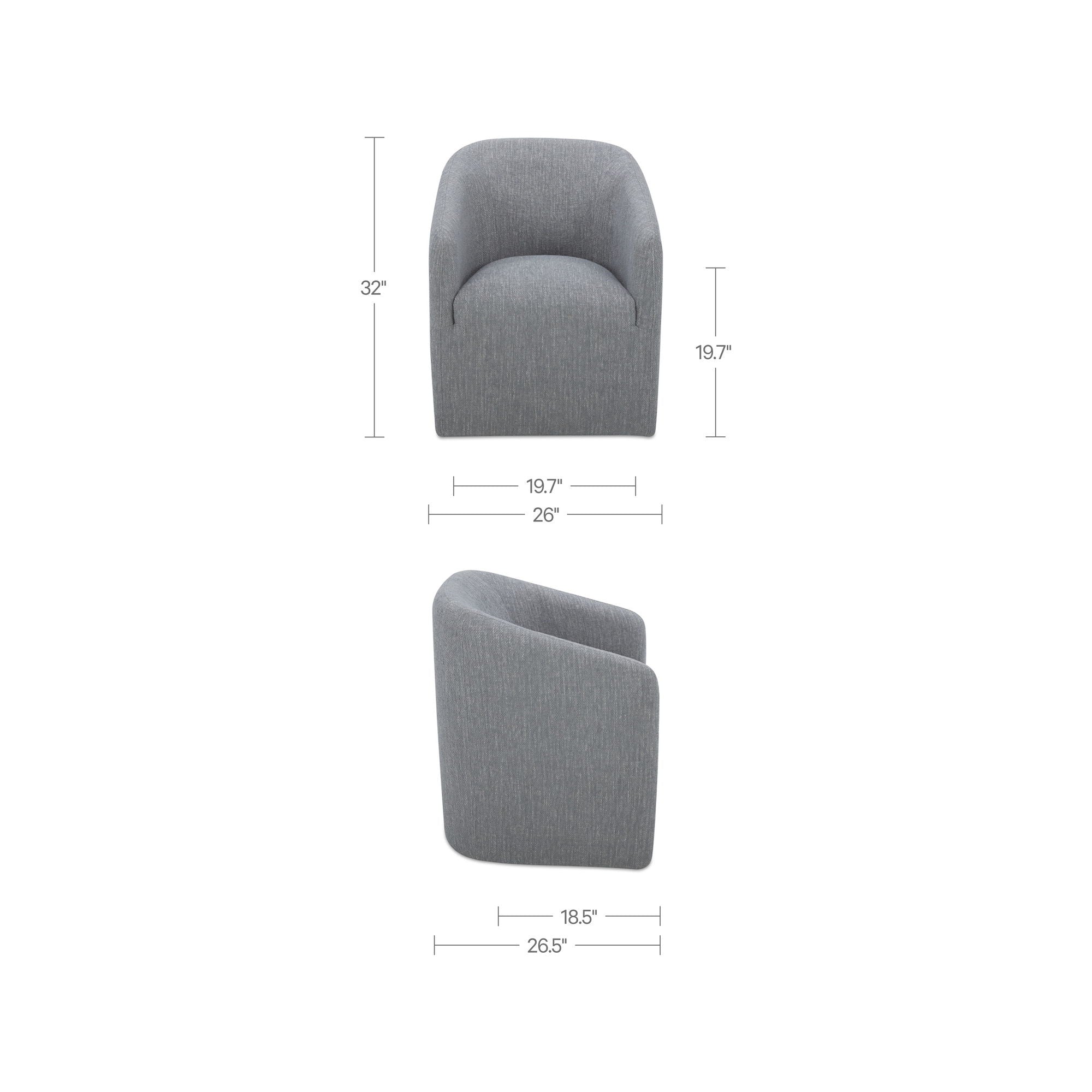 Sandy - Fabric Rolling Dining Chair - Gray