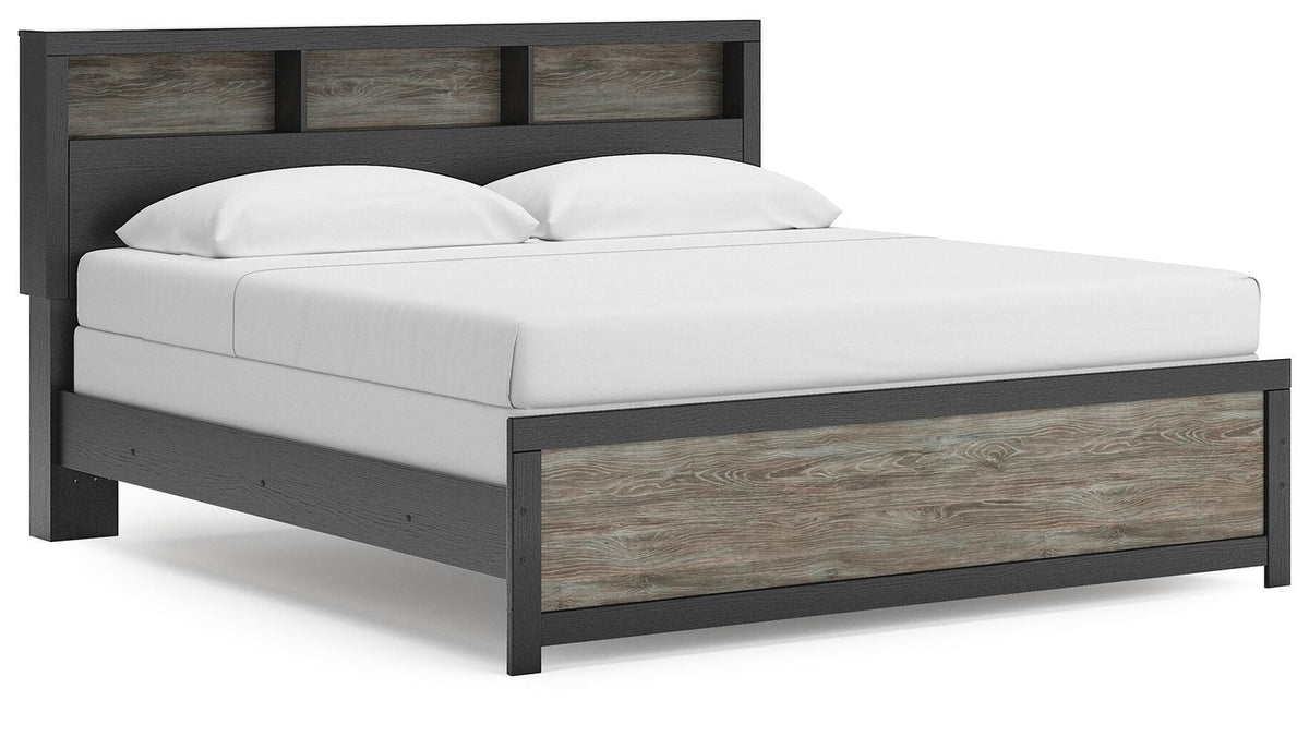 Broachmyn - King Lighted Bookcase Panel Bed - Black / Gray - Wood