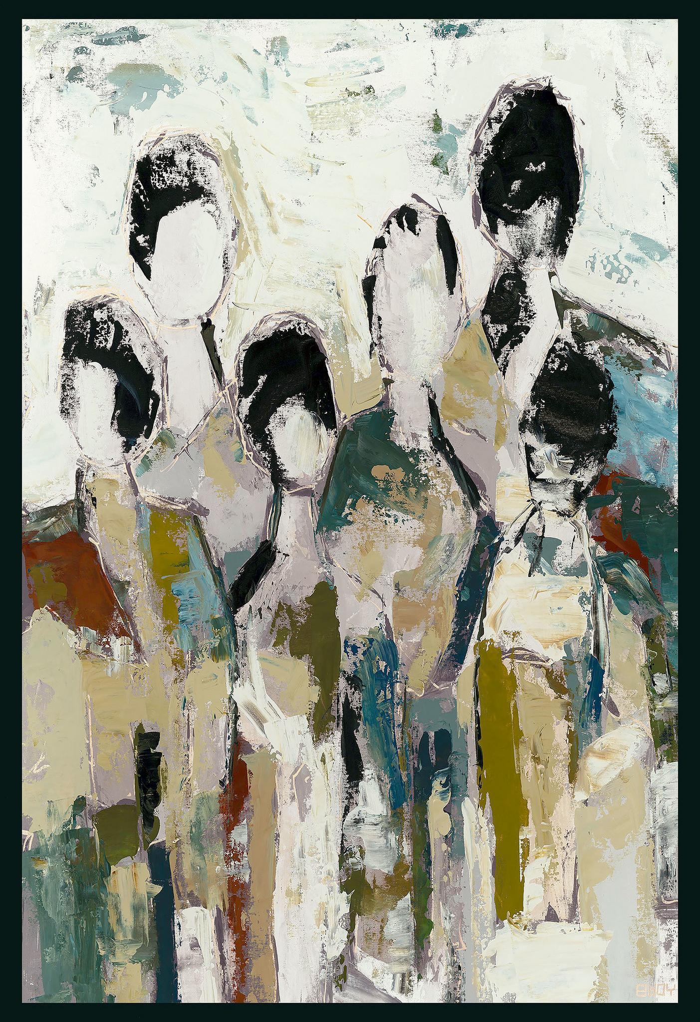 48" x 72 " 6 People Painting By Buddy Whitlock - Light Brown / White