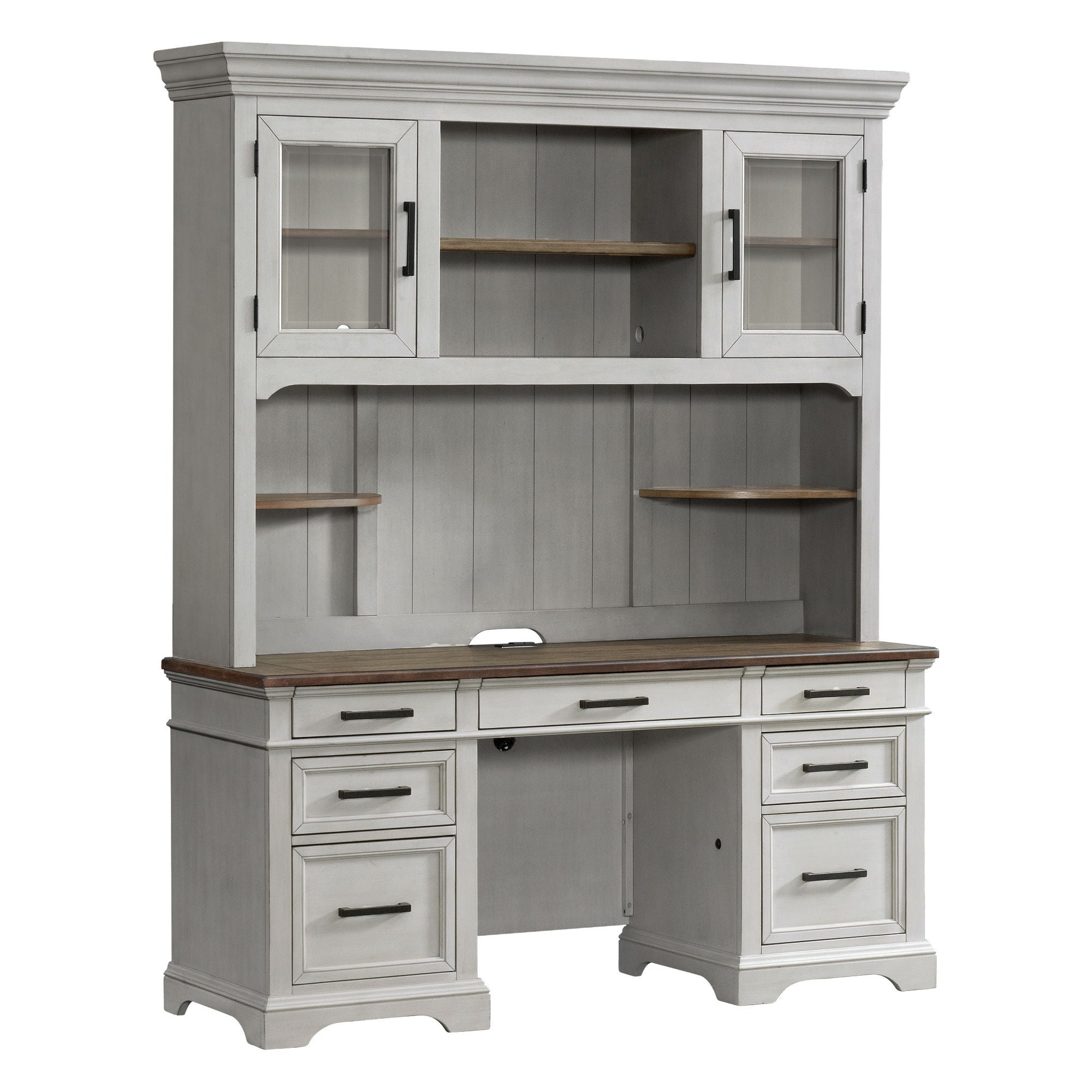 Drake - Credenza Hutch - Rustic White / French Oak