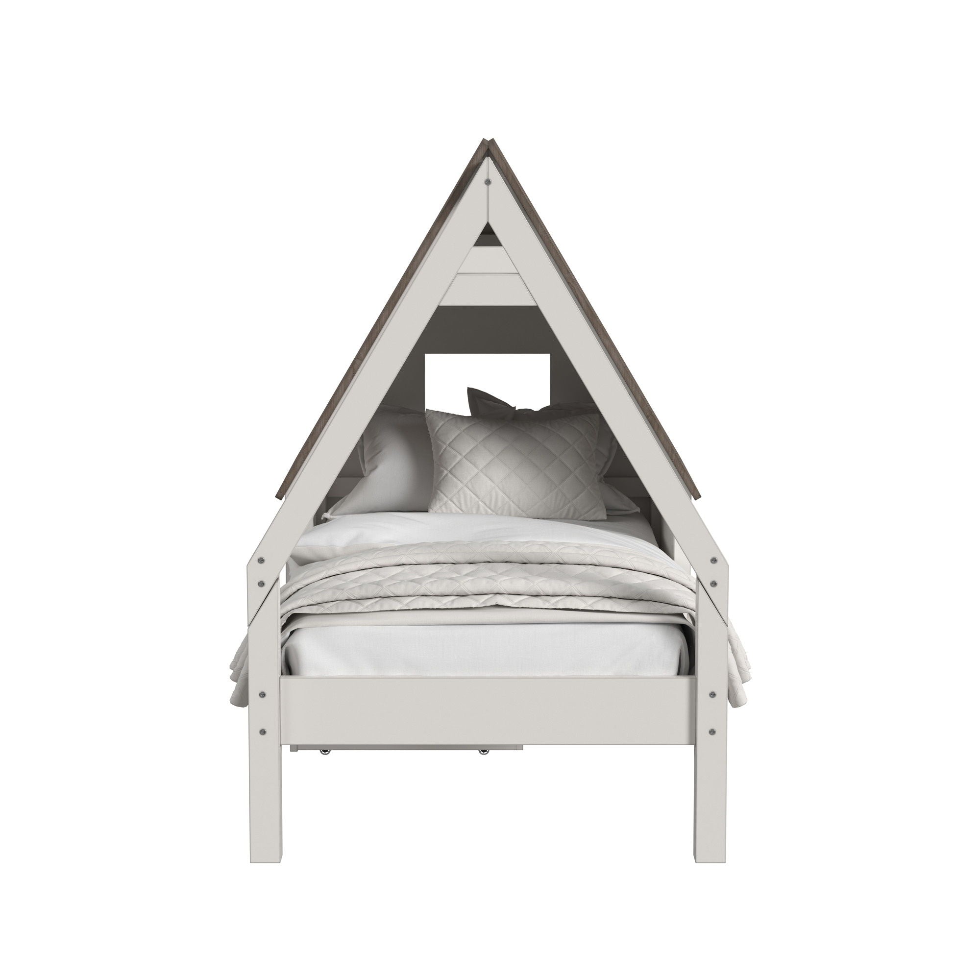 Lodge - Twin Bed With Half Roof And Window - Cookies / Cream