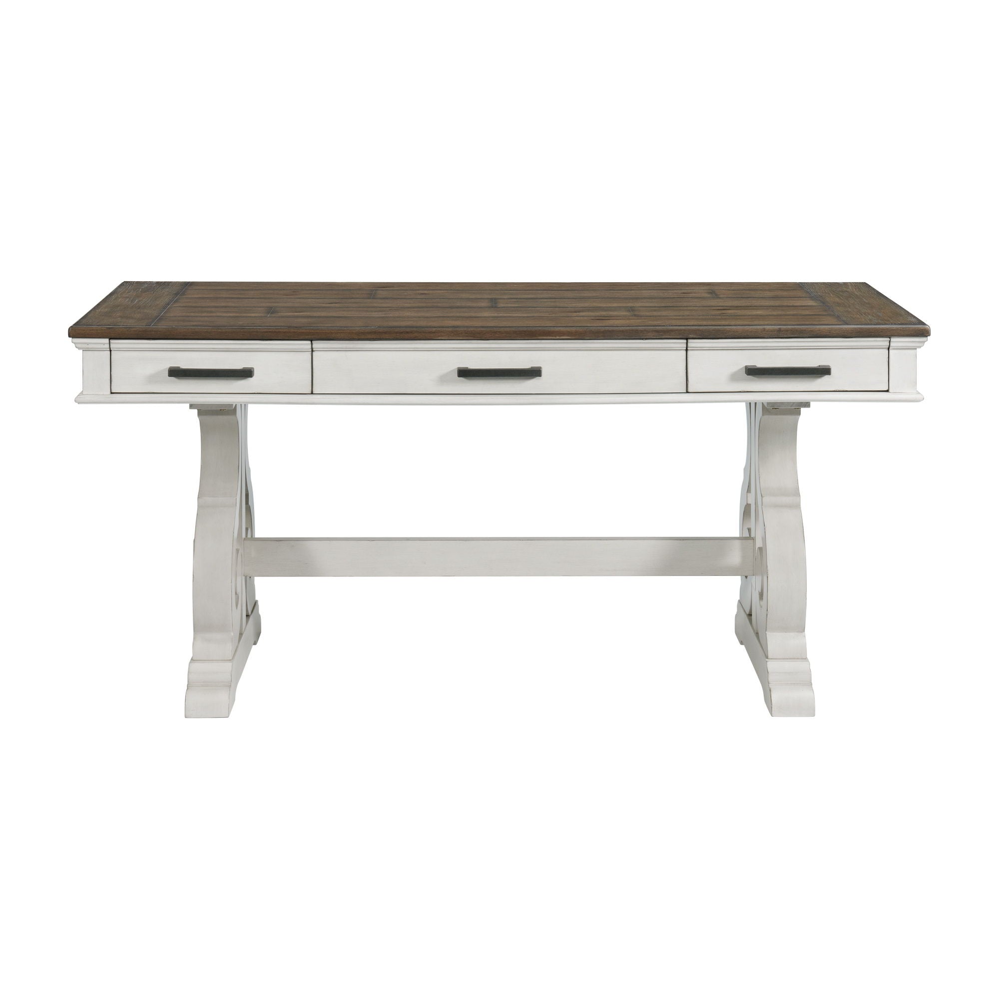 Drake - 60" Writing Desk - Rustic White / French Oak