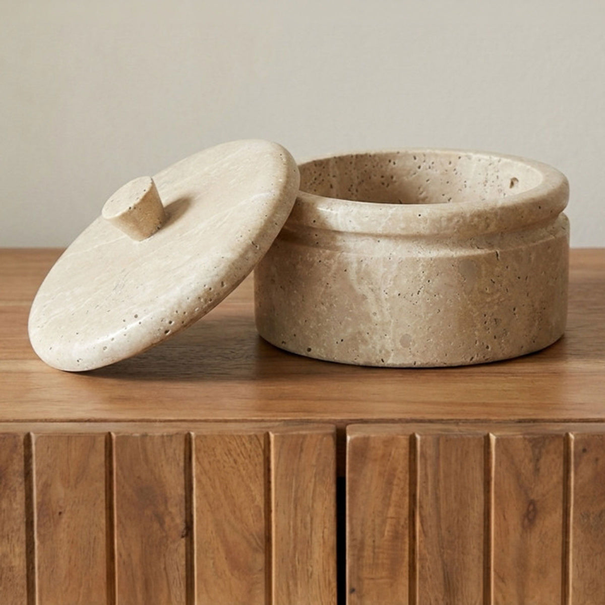 Valencia - Round Travertine Box - Beige