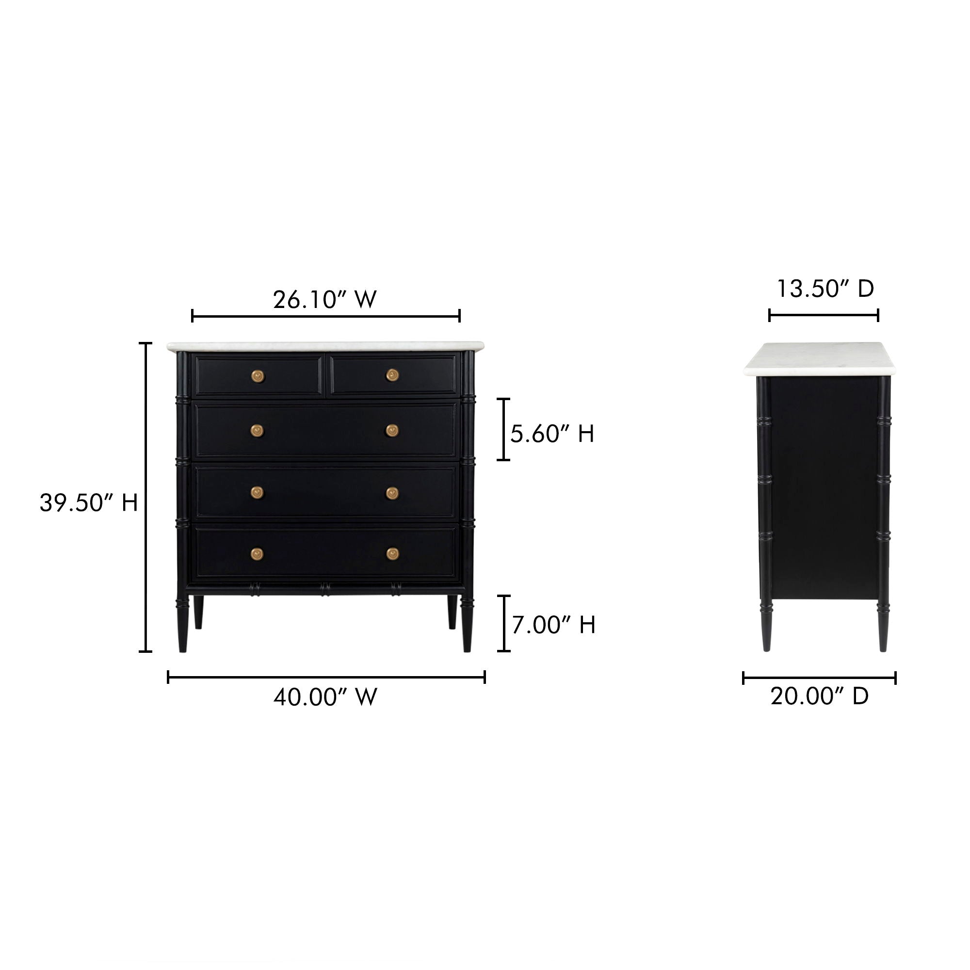 Eleanor - 5 Drawer Chest - Black