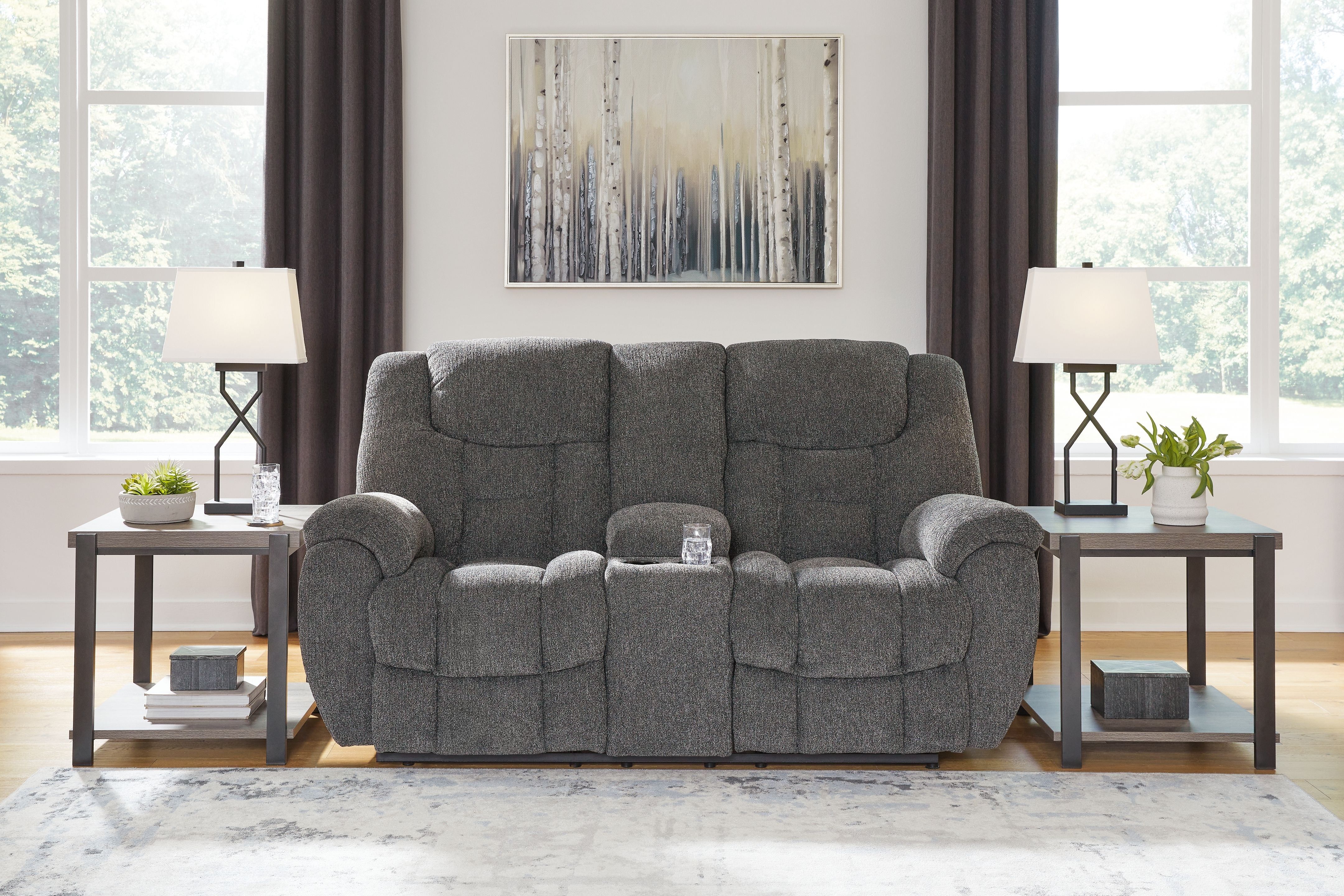 Foreside - Charcoal - Dbl Reclining Loveseat With Console - Fabric