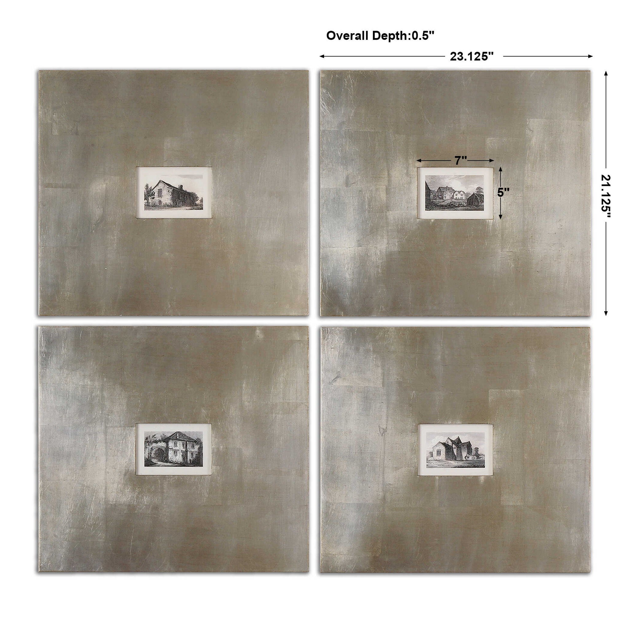 Historical Buildings - Framed Art (Set of 4) - Pearl Silver