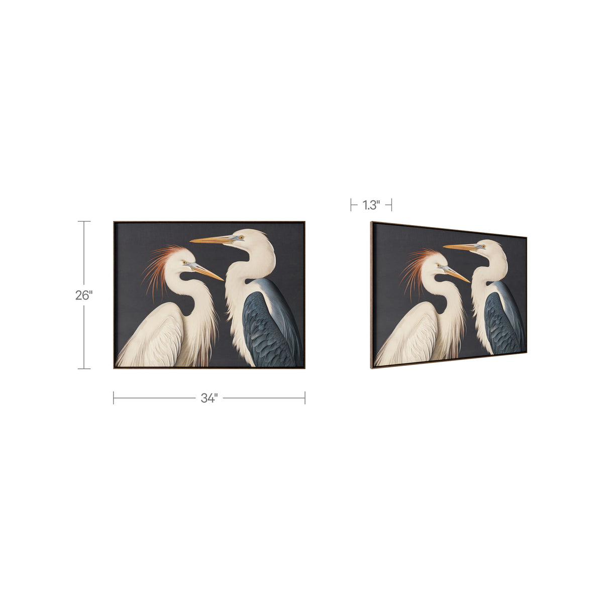 Two Cranes - Framed Painting - White