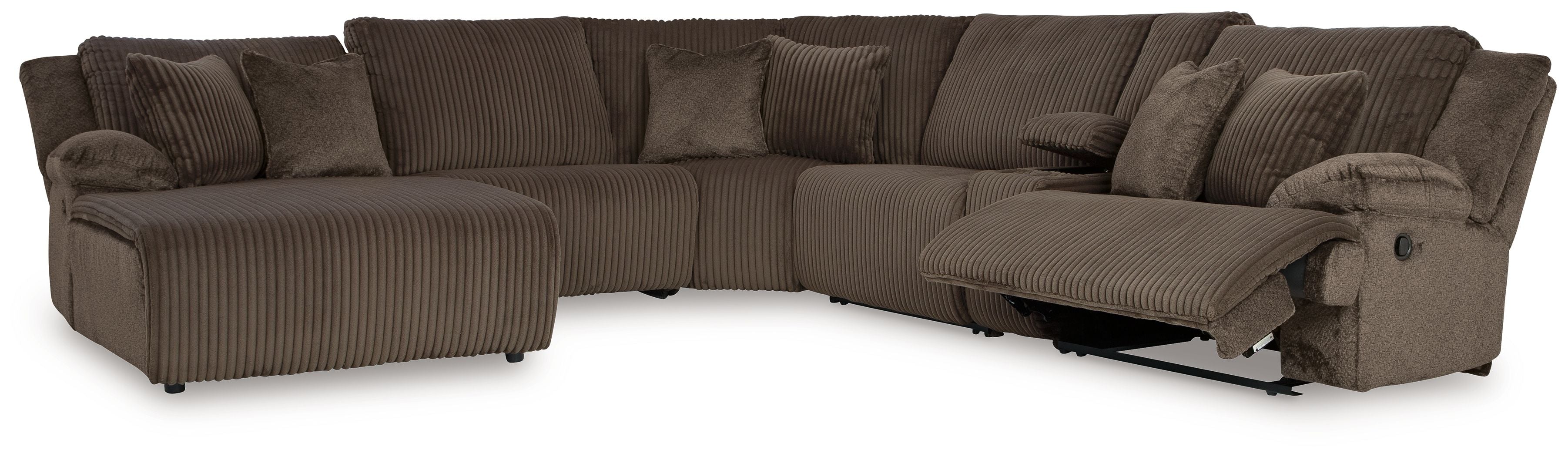 Top Tier - Chocolate - 6-Piece Reclining Sectional With Laf Press Back Chaise - Fabric