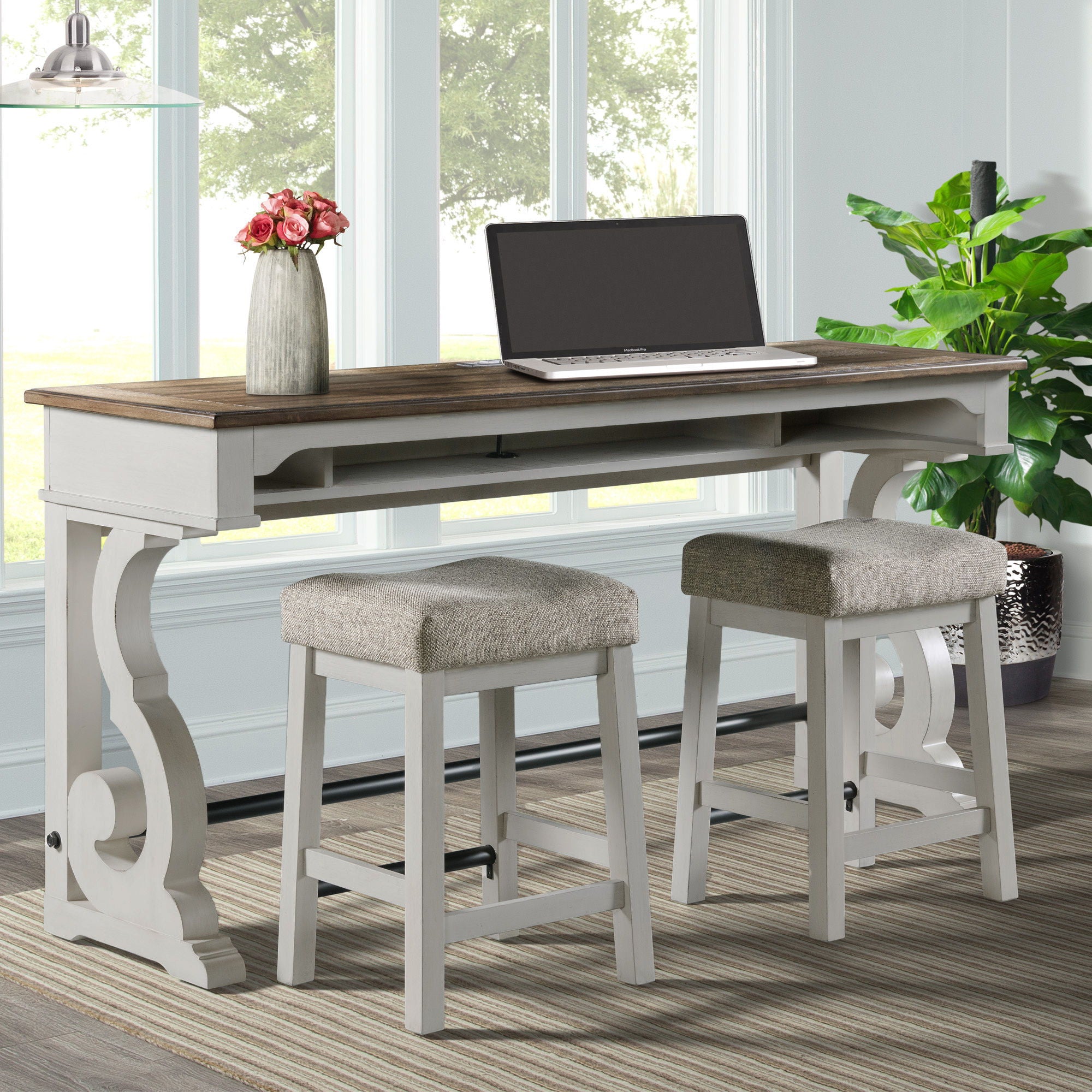 Drake - Sofa Bar Table - Rustic White / French Oak