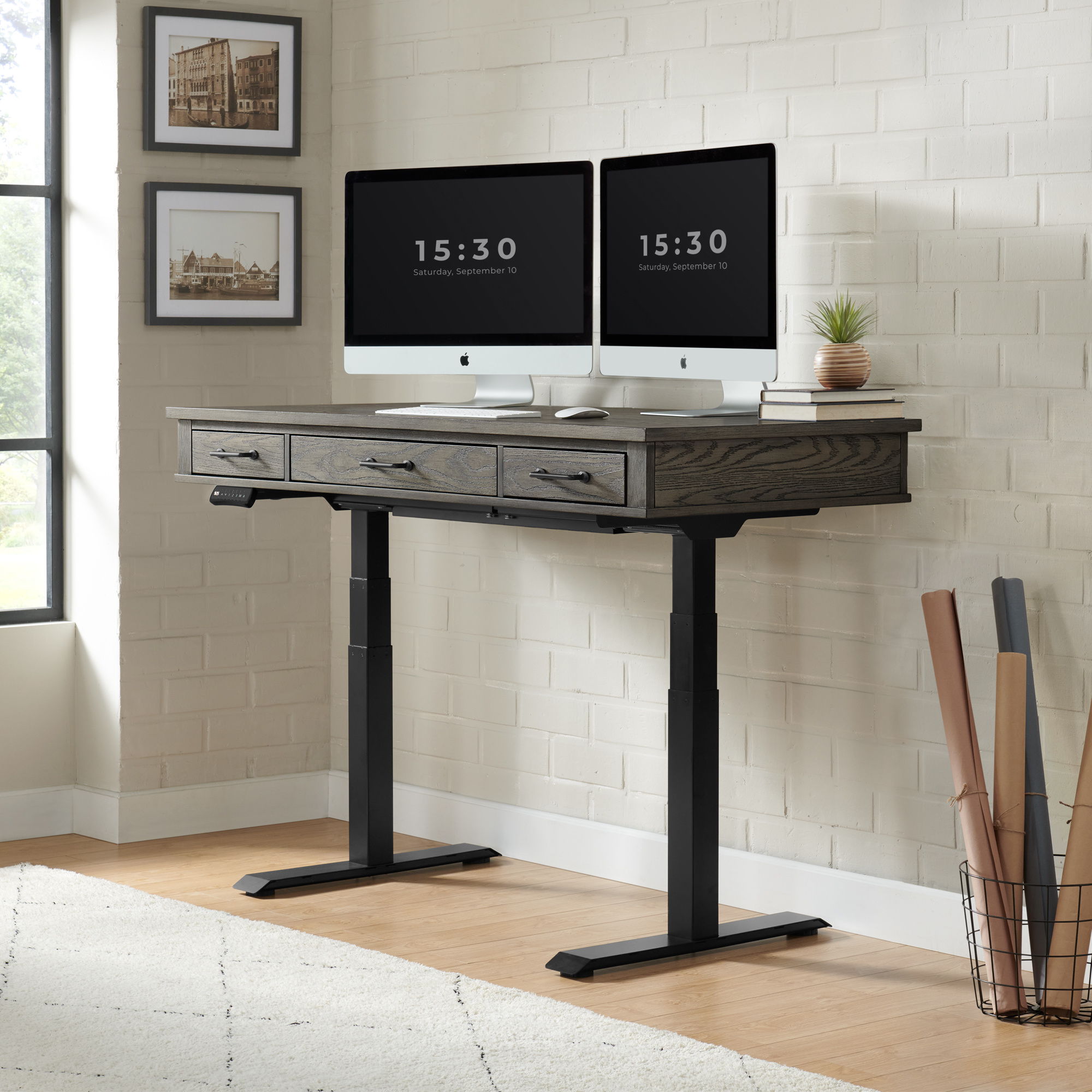 Foundry - Lift Desk - Brushed Pewter
