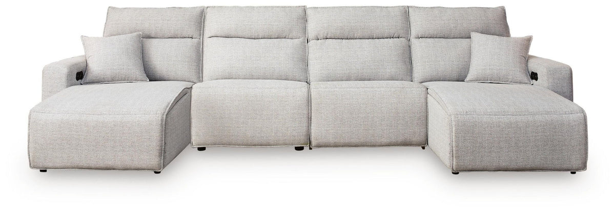 Modmax II - 4-Piece Power Reclining Sectional With Double Chaise - Stone - Next-Gen Nuvella
