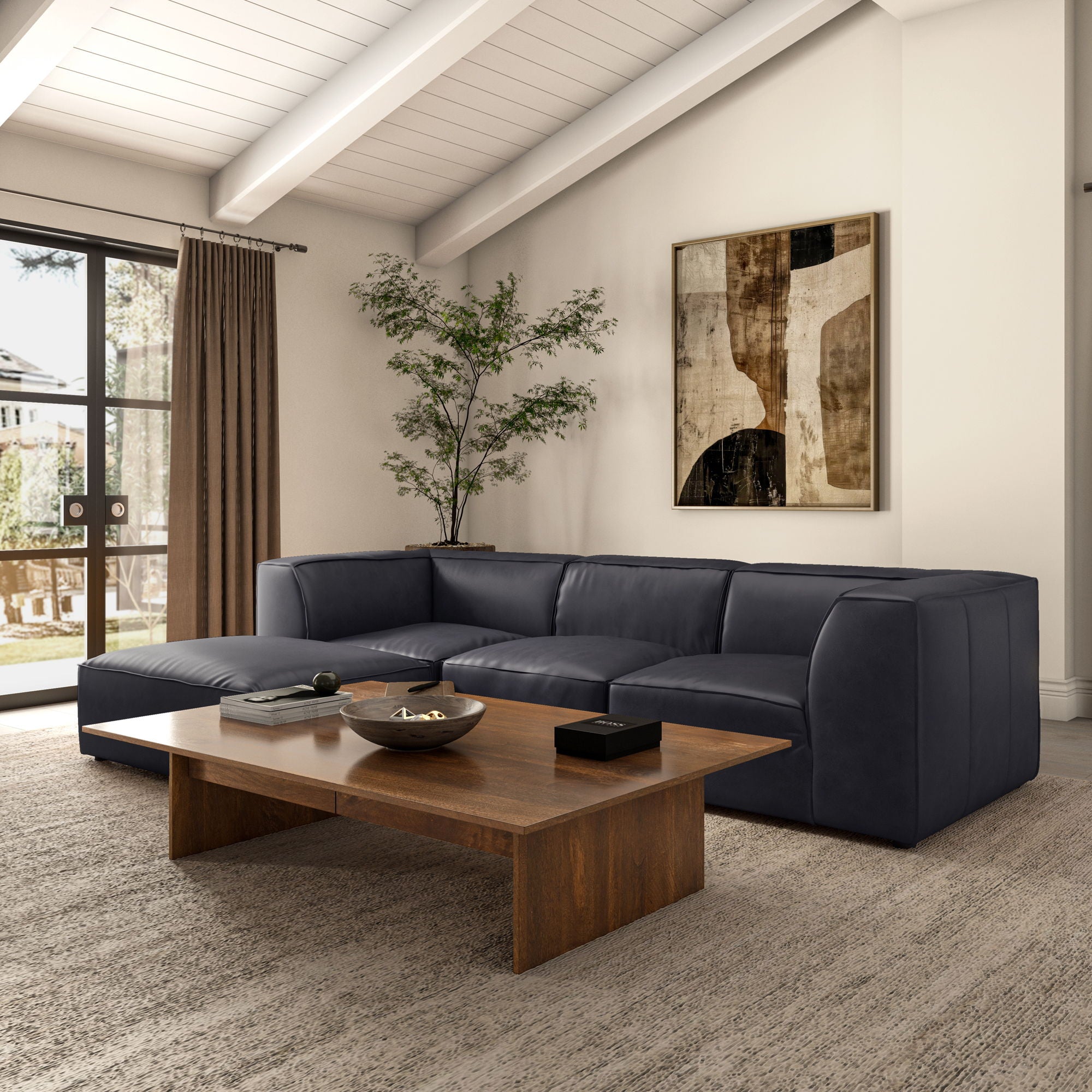 Form - Leather Ottoman - Vantage Black