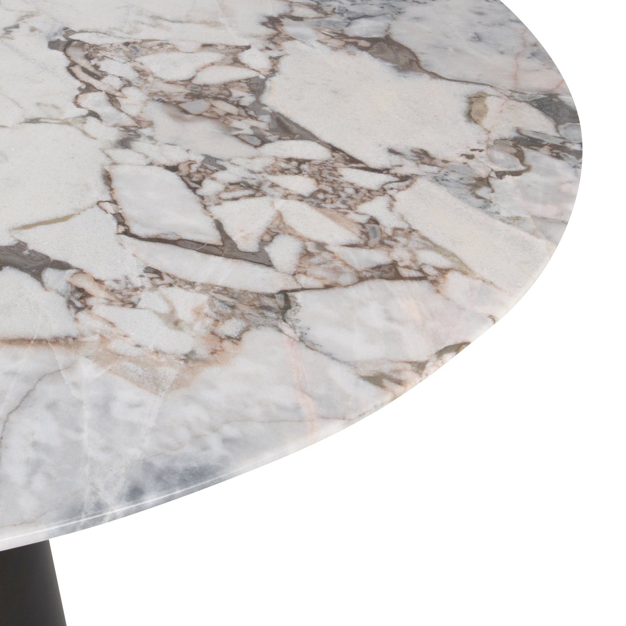 Bellina - Marble Round Dining Table - Cedar Brown/ Black