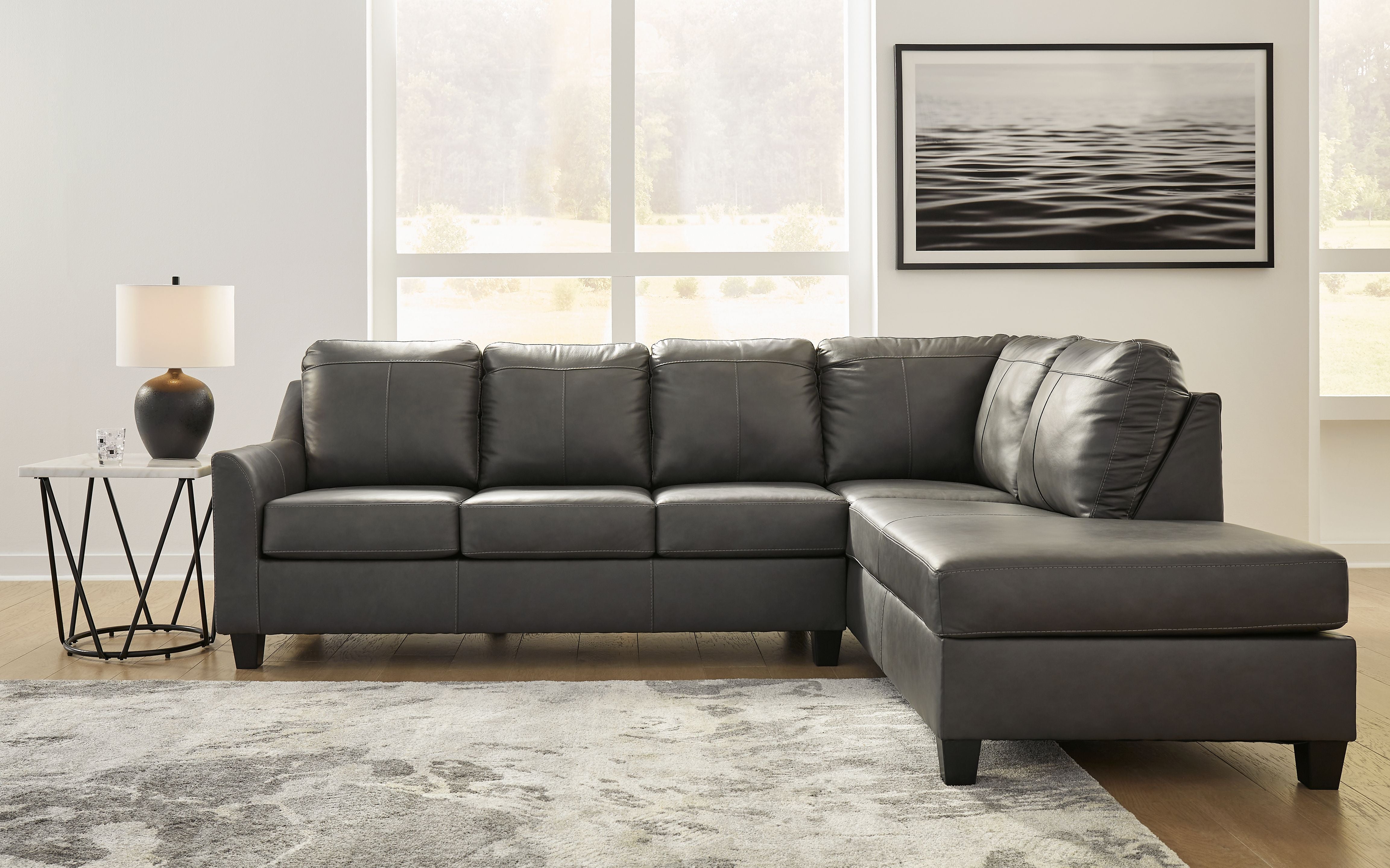 Valderno - Fog - 2-Piece Sectional With Raf Corner Chaise - Leather Match