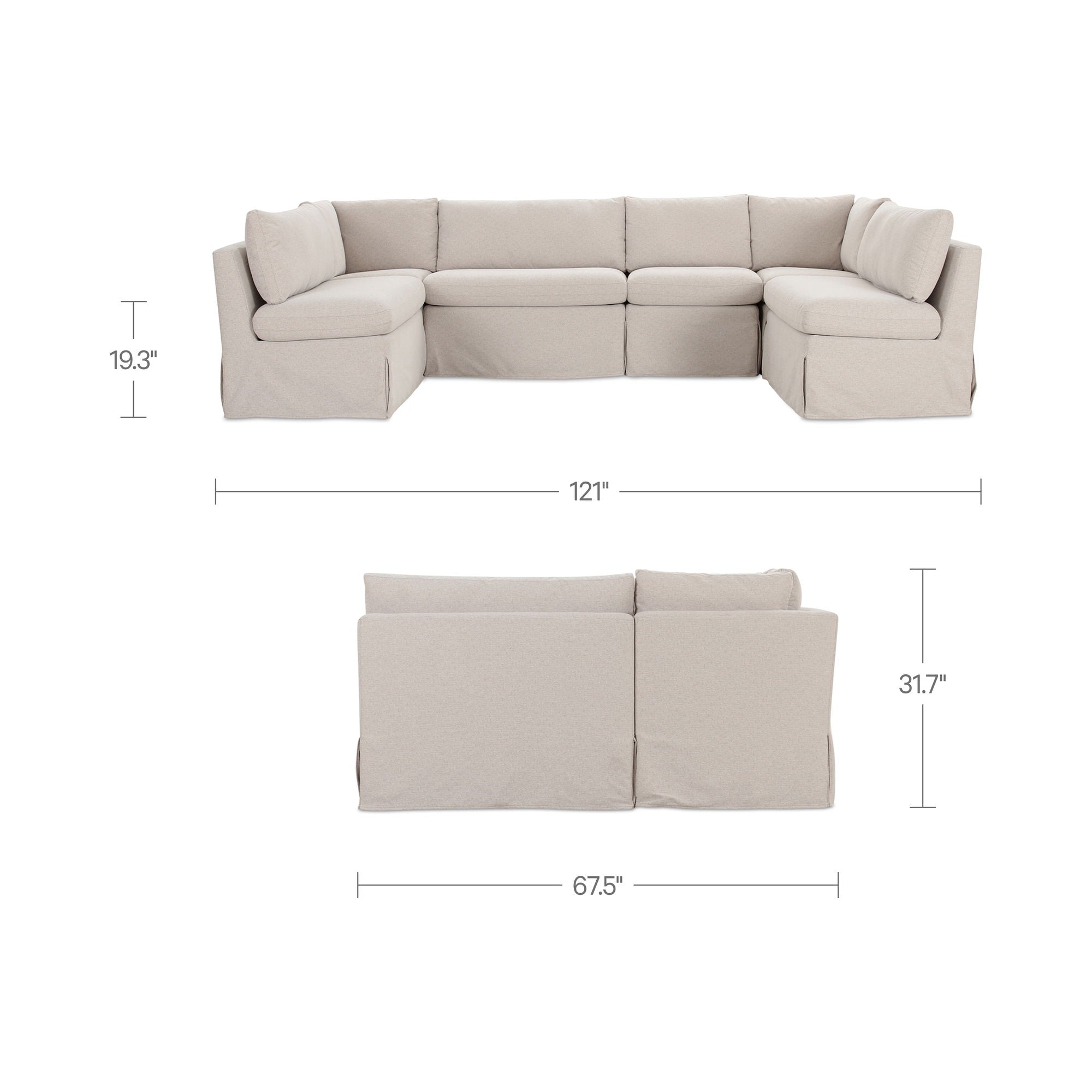 Fable - 6 Piece Slipcover Dining Banquette U-Shape - Beige