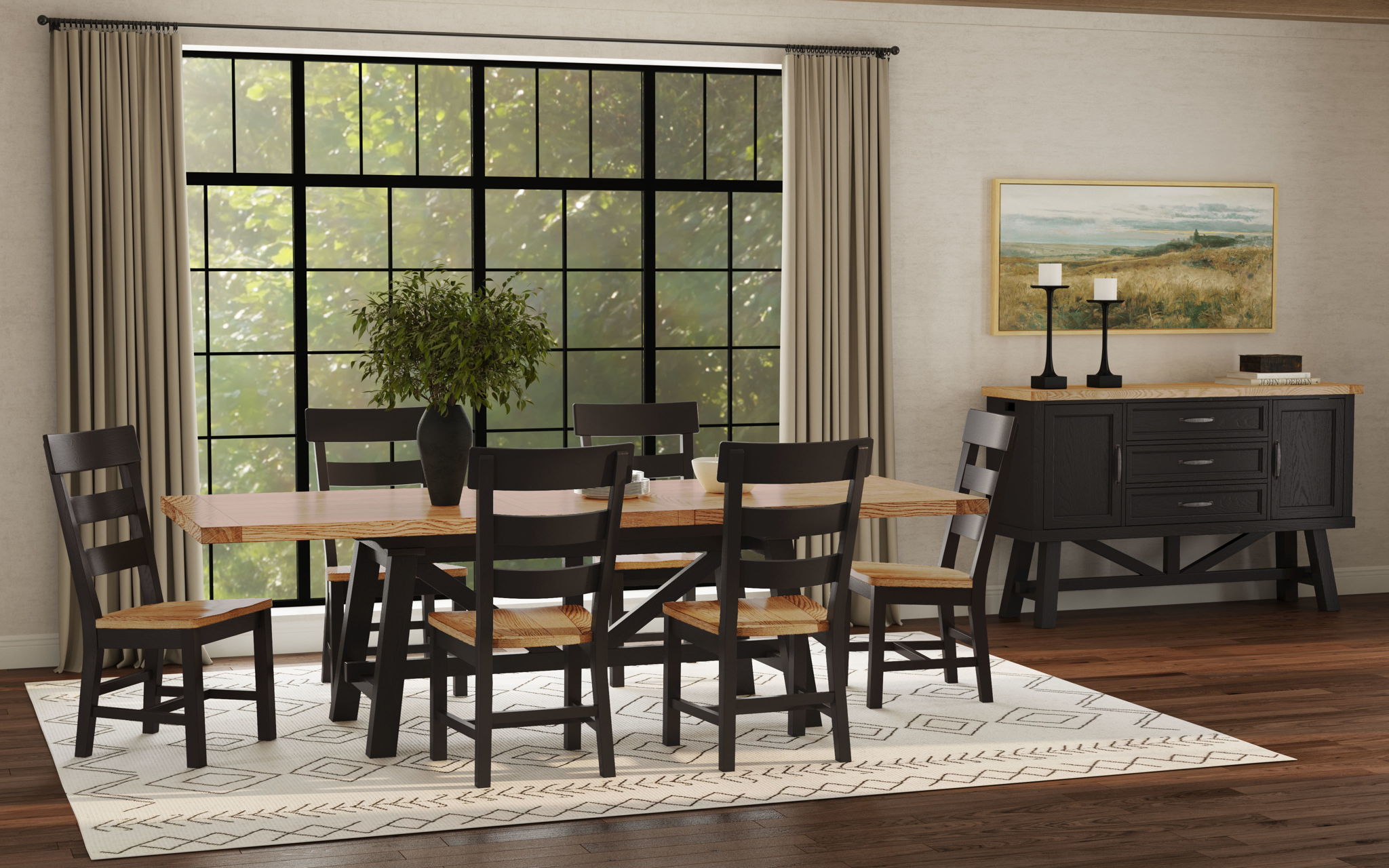 Hendricks - Trestle Table - Rustic Wheat / Raven