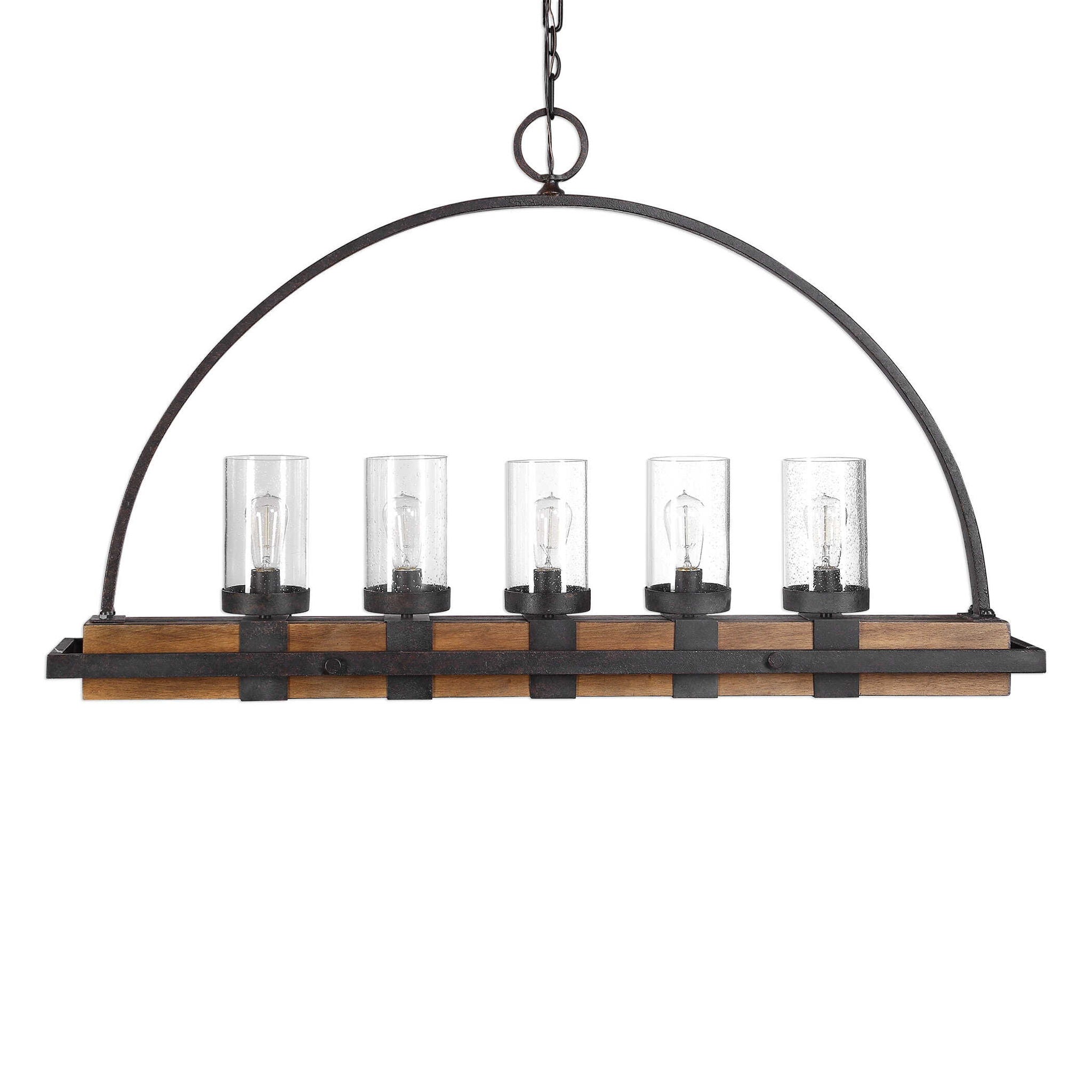 Atwood - 5 Light Rustic Linear Chandelier - Light Brown