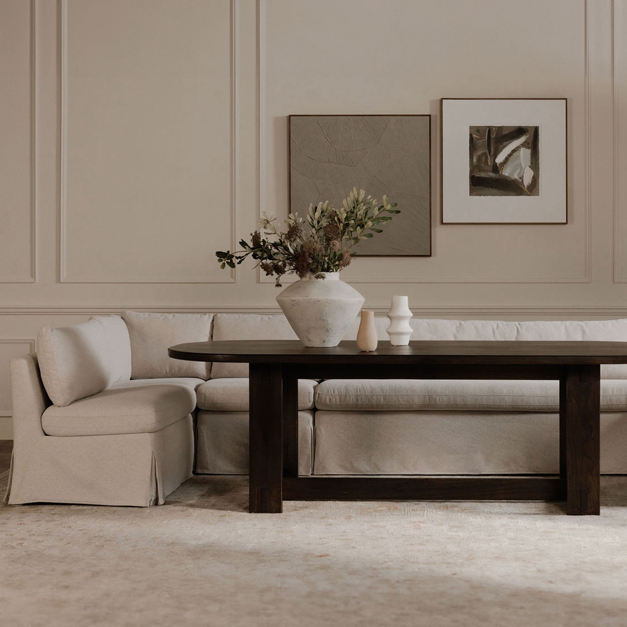 Fable - 3 Piece Slipcover Dining Banquette L-Shape - Beige