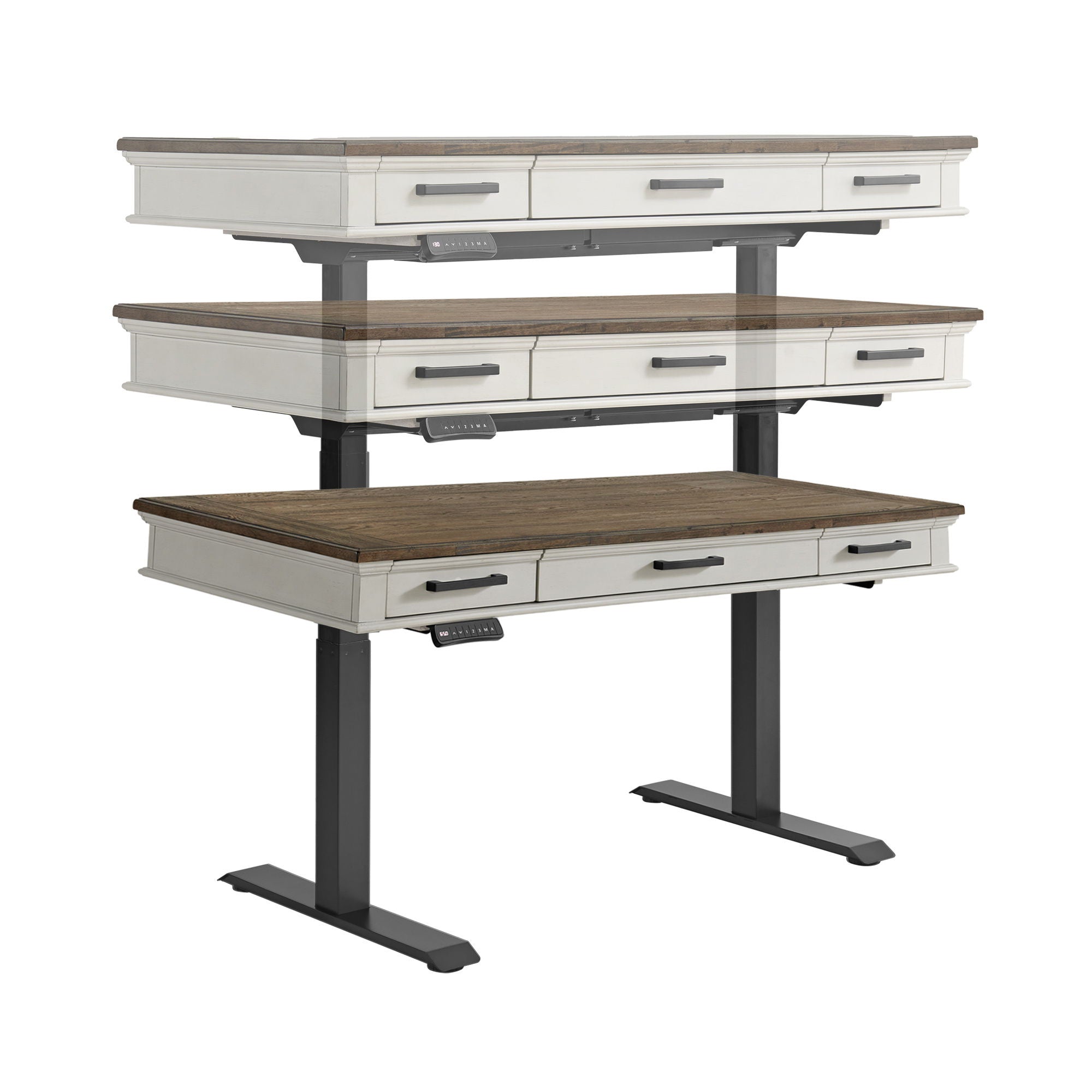 Drake - Lift Desk - Rustic White / French Oak