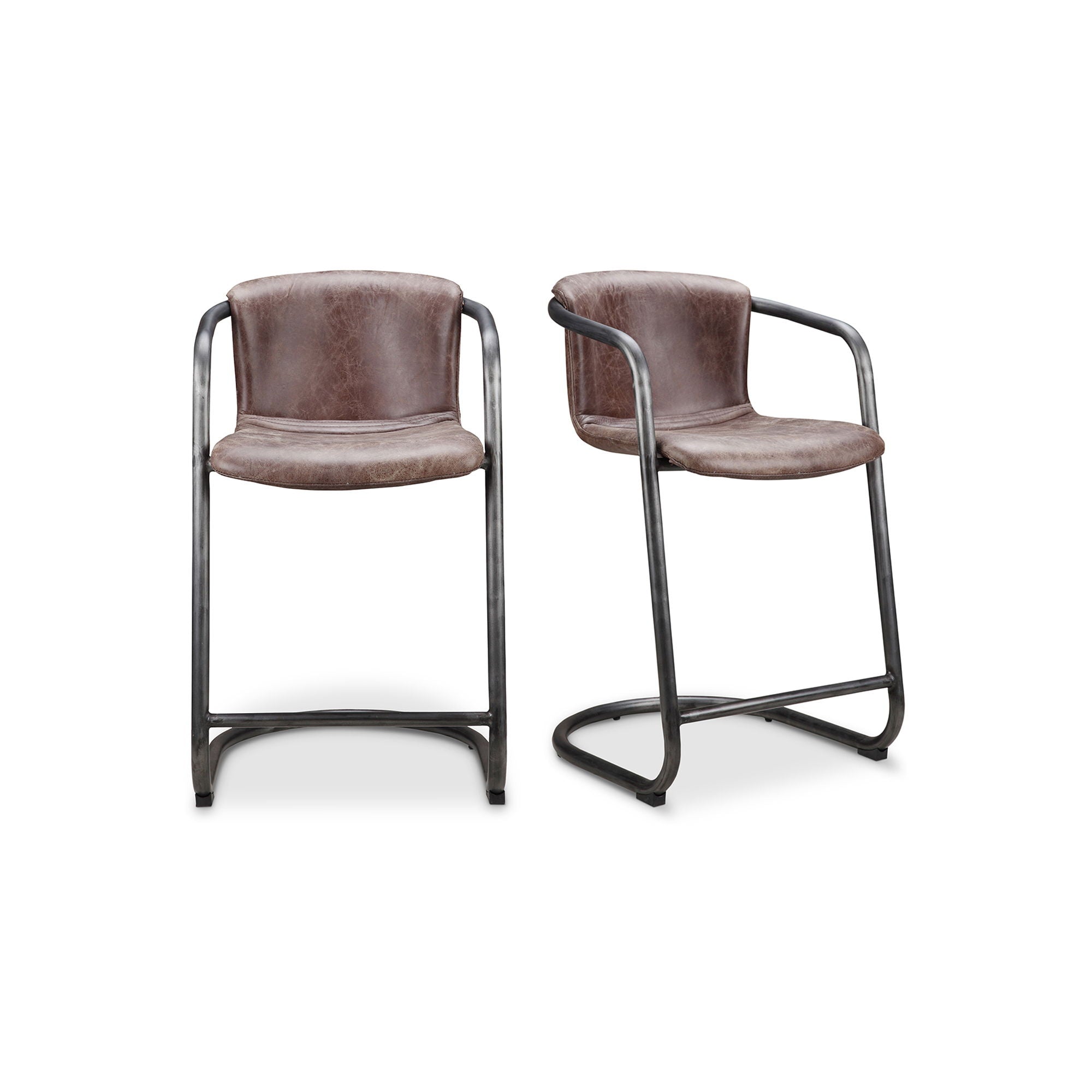 Freeman - Counter Stool Leather (Set of 2) - Grazed Brown