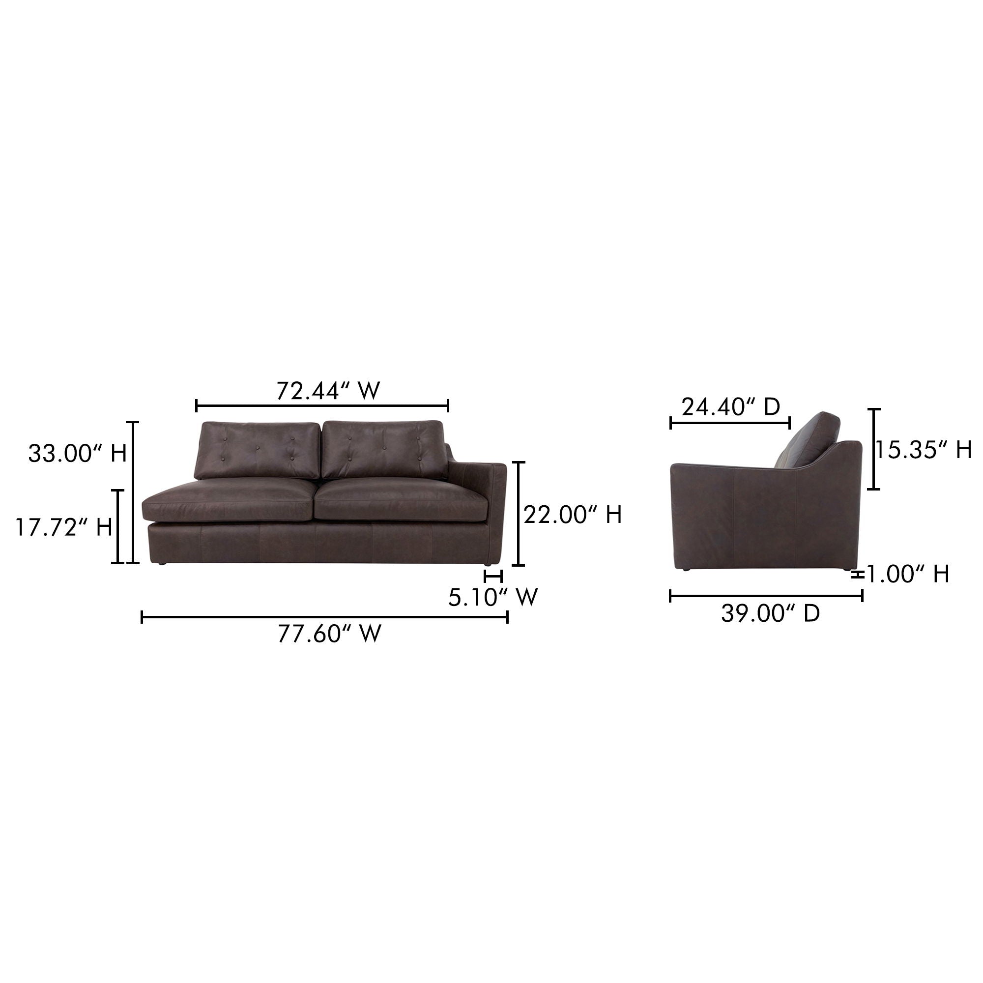 Thurlow - Leather Right Arm Facing Sofa - Espresso Brown