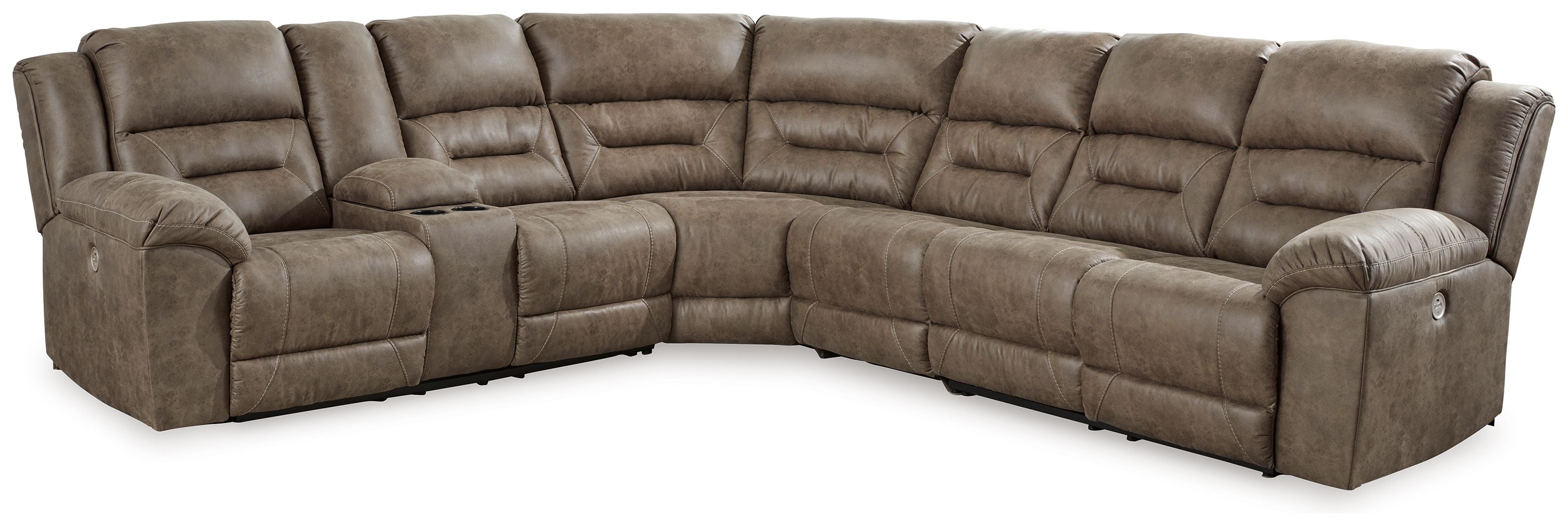 Ravenel - Fossil - 4-Piece Power Reclining Sectional With Laf Power Reclining Loveseat With Console - Faux Leather