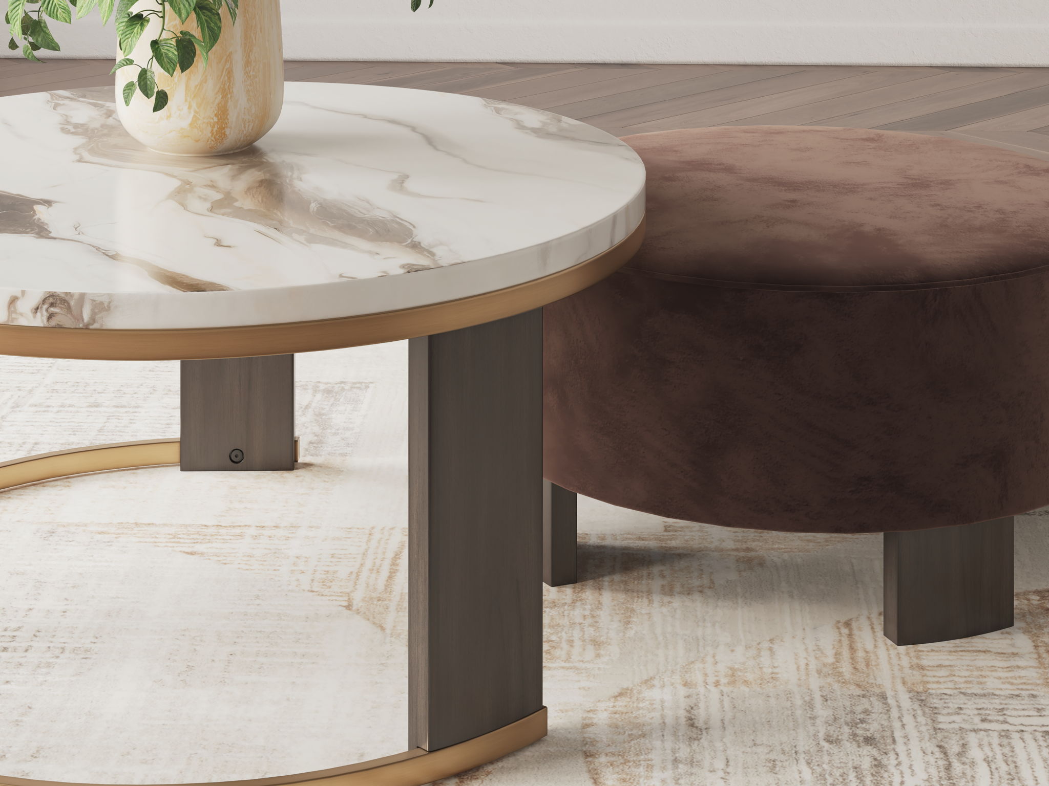Jazmore - Brown / Brass Finish - Nesting Cocktail Tables (Set of 2)