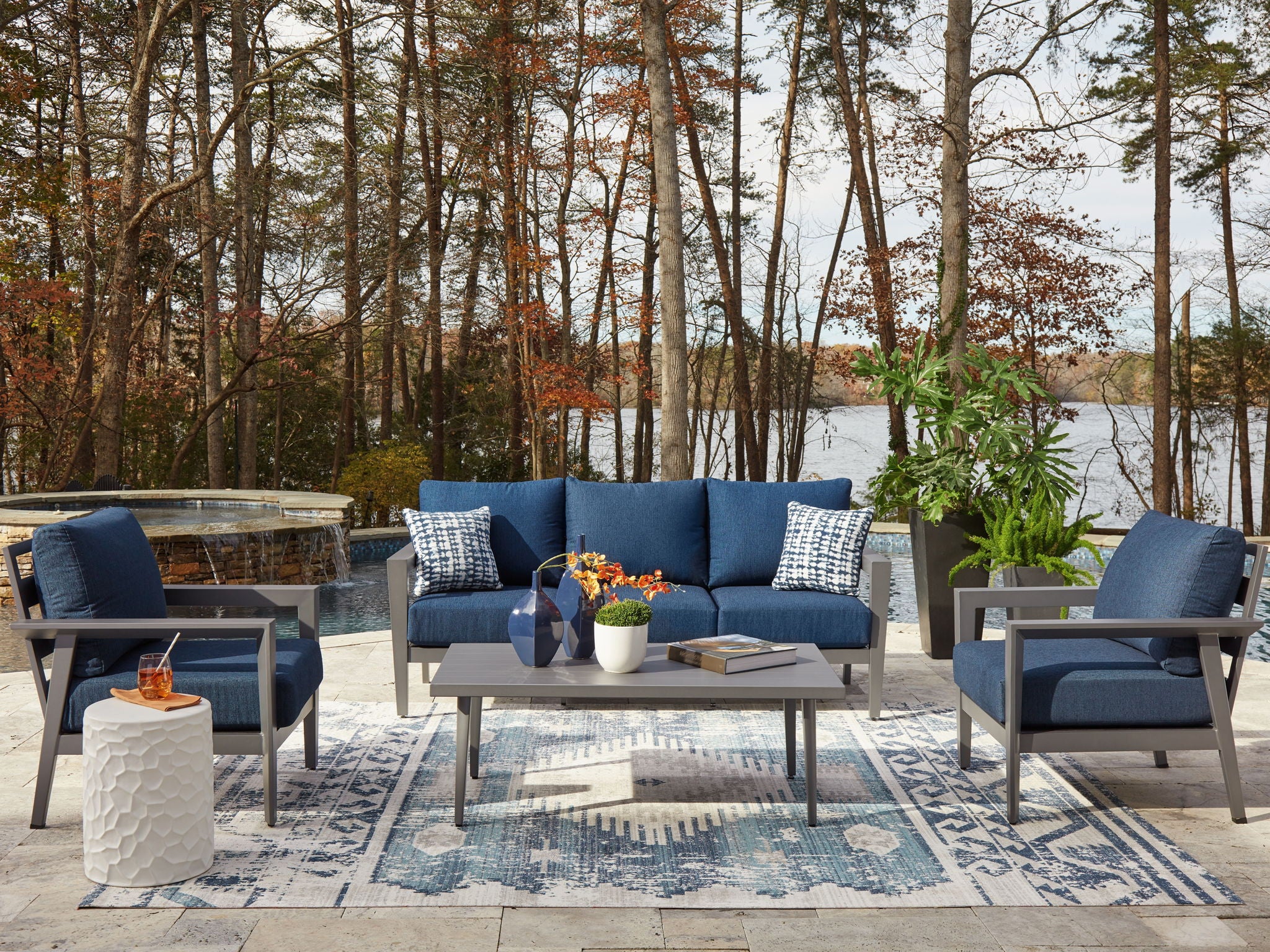 Gali - Sofa / Chairs / Table Set (Set of 4) - Gray / Blue