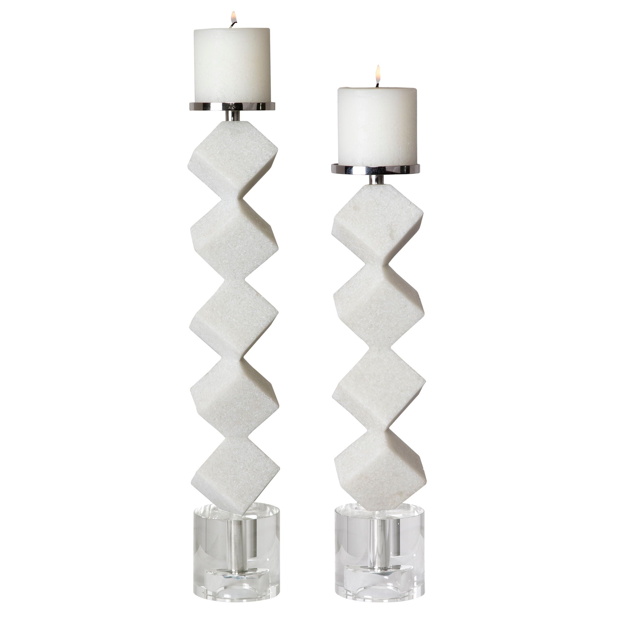 Casen - Marble Cube Candleholders (Set of 2) - White